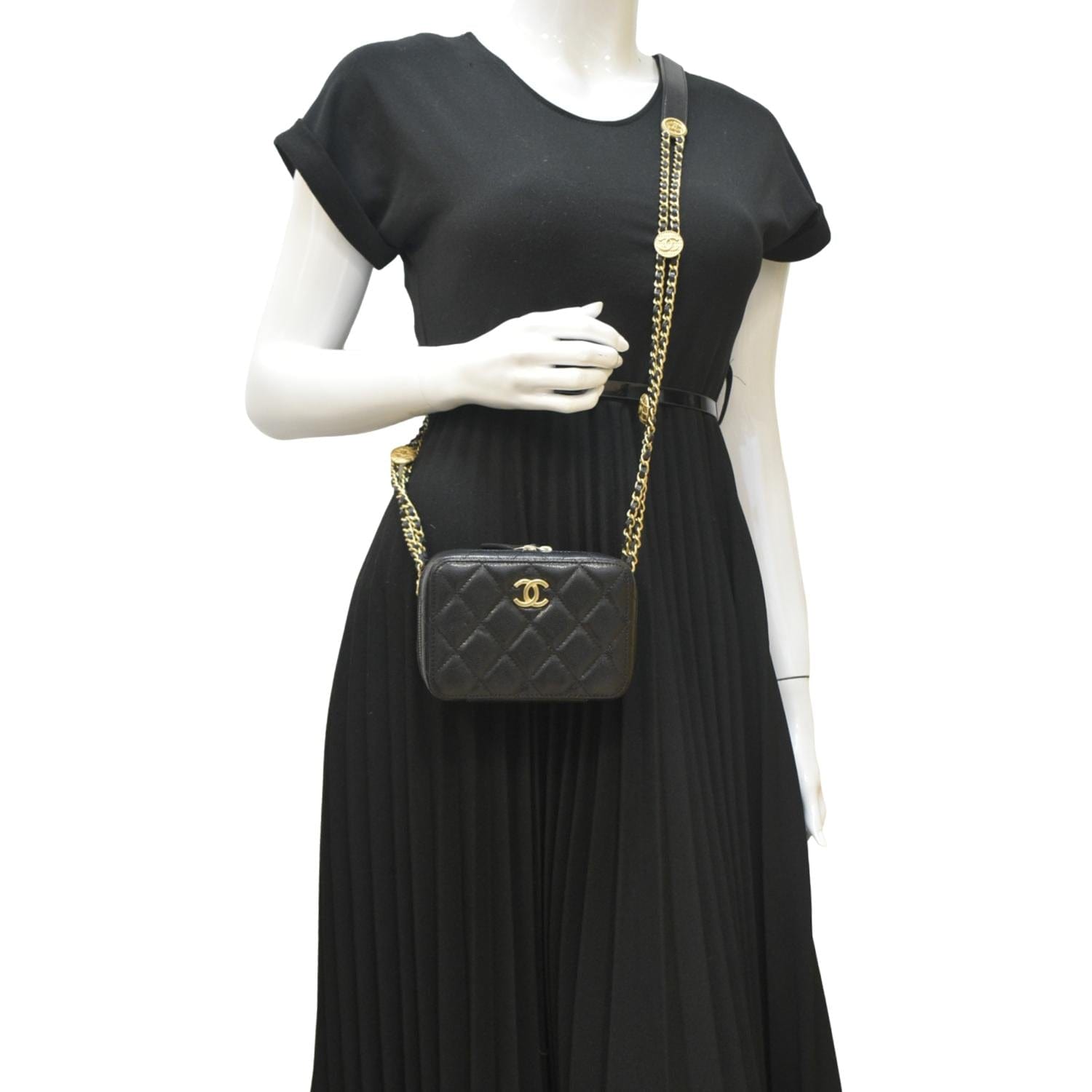 Chanel Twist Your Buttons Quilted Caviar Leather Black Travel Bag