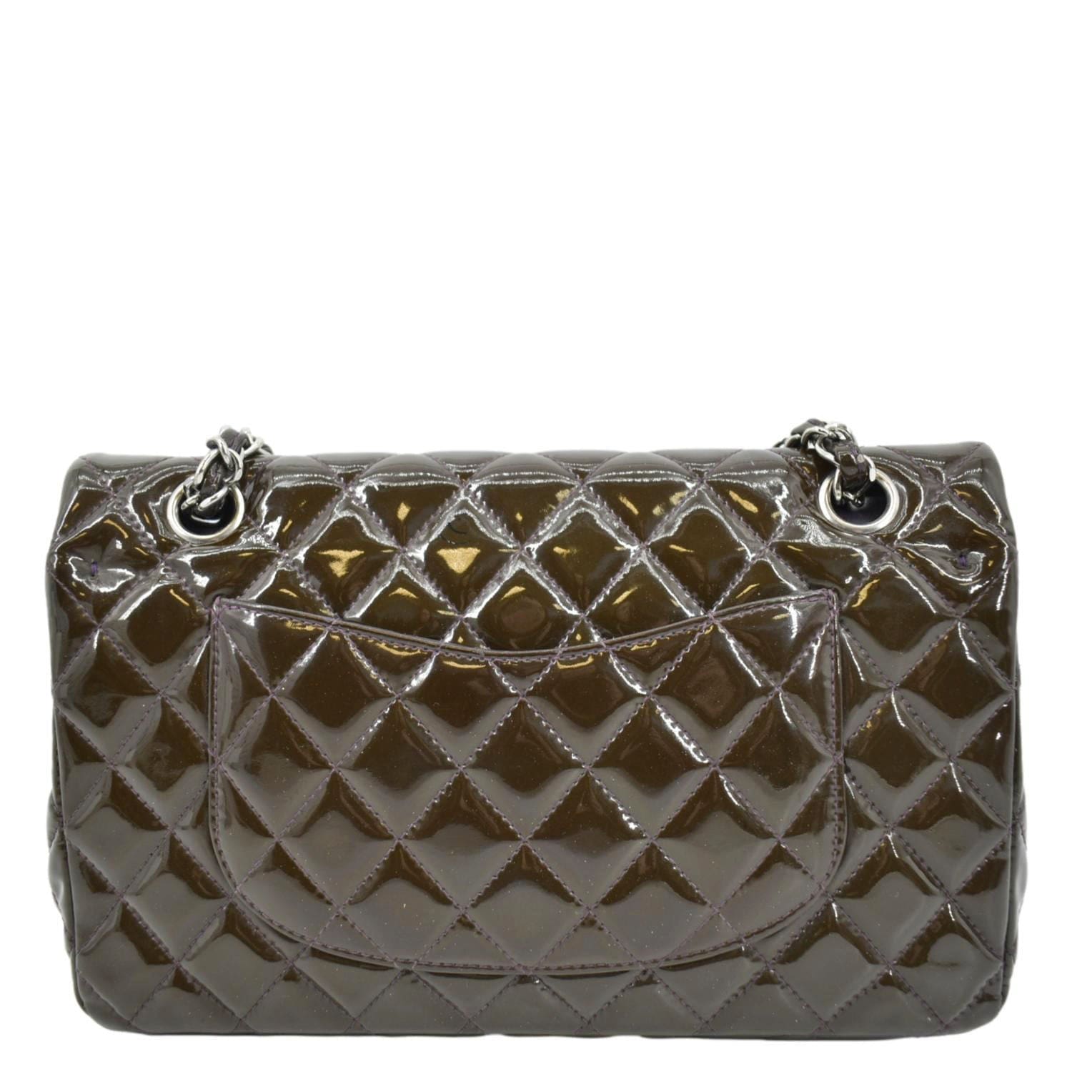 Chanel Classic Double Flap Patent Dark Leather Brown Red Travel Bag