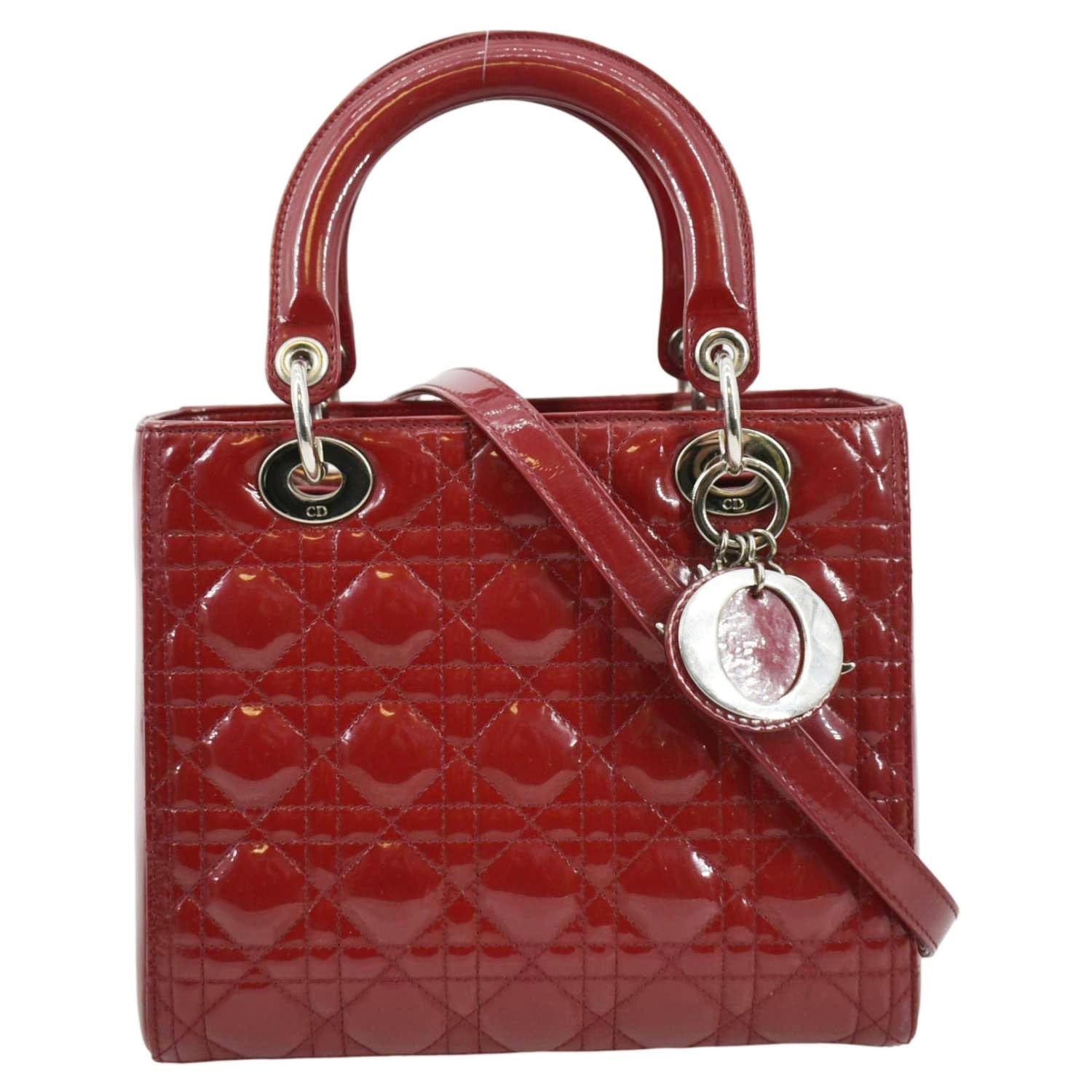 Dior Lady Shoulder Bag Leather Red Medium