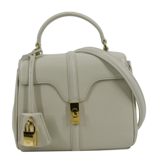 Laminated Shoulder Bag Limestone Leather Small