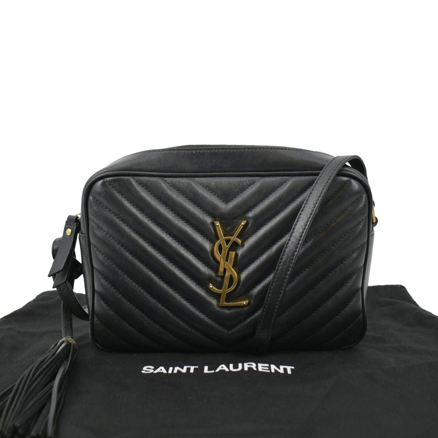 YSL Saint Laurent Yves Lou Chevron Camera Crossbody Bag Leather Black Camera Black Bag