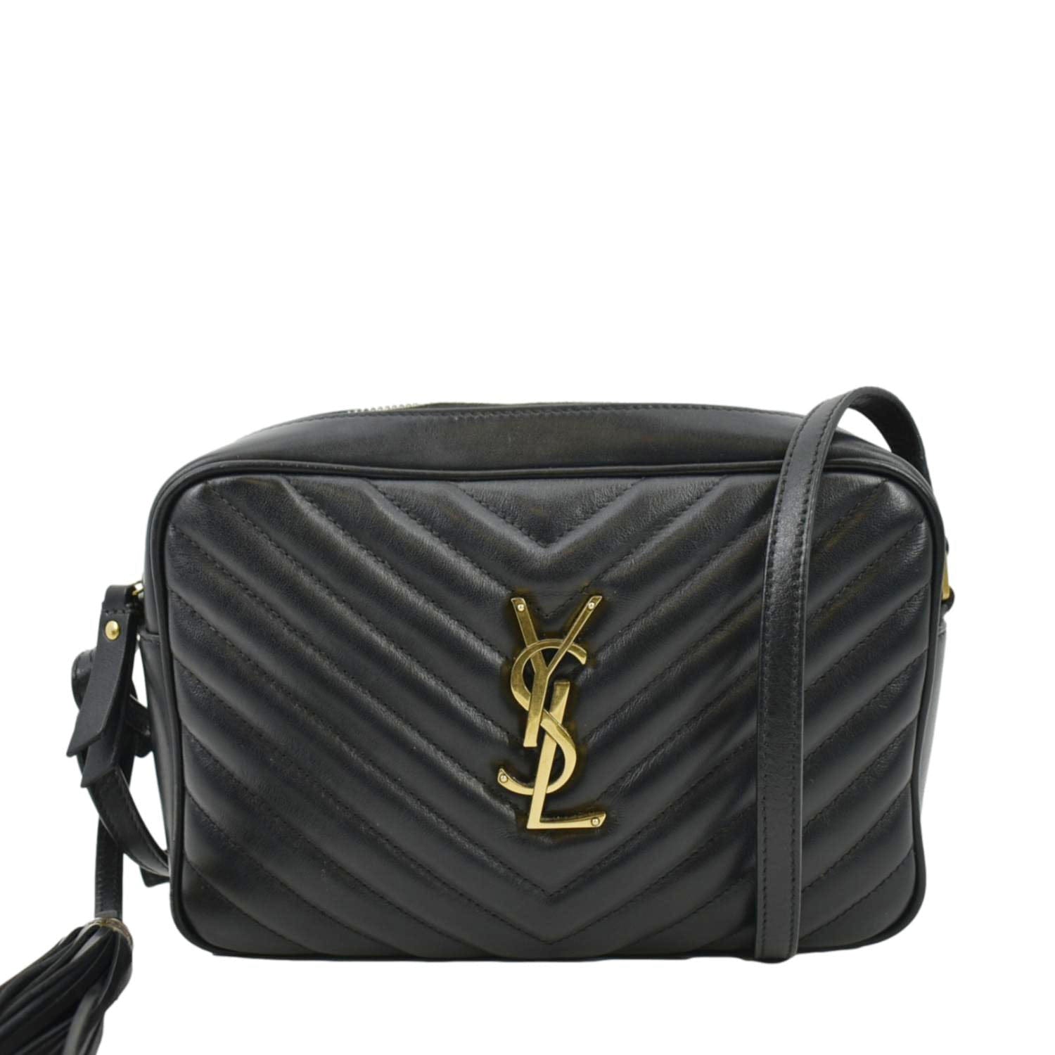 YSL Saint Laurent Yves Lou Chevron Camera Crossbody Bag Leather Black Camera Black Bag