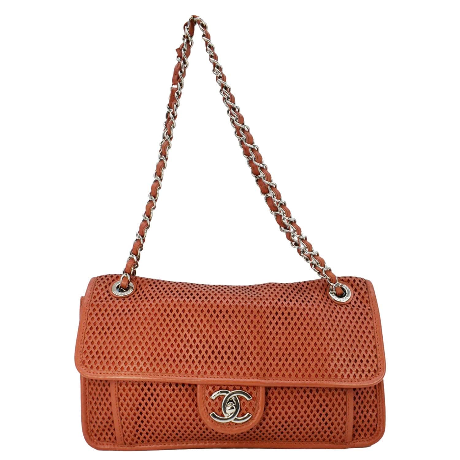 Chanel Up Air Classic Flap Perforated Calfskin Orange Travel Bag