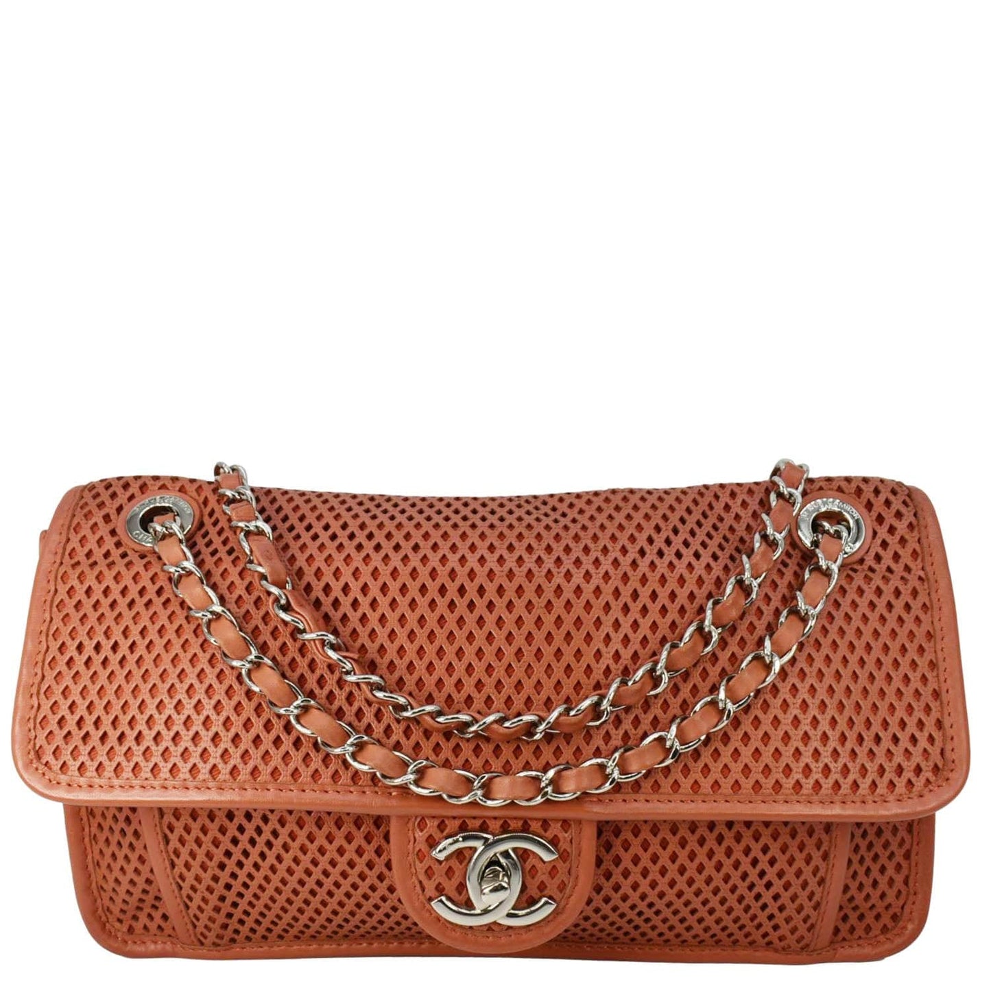 Chanel Up Air Classic Flap Perforated Calfskin Orange Travel Bag
