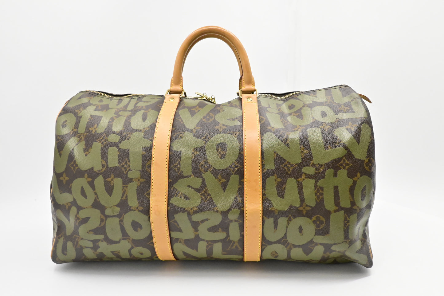 Louis Vuitton x Stephen Spro Keepall 50 Graffiti Monogram Green Canvas Travel Bag