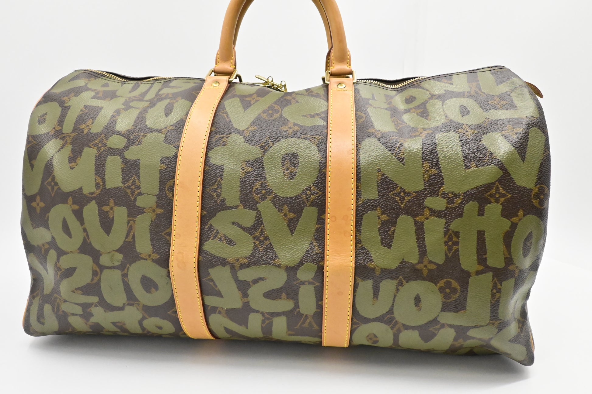Louis Vuitton x Stephen Spro Keepall 50 Graffiti Monogram Green Canvas Travel Bag