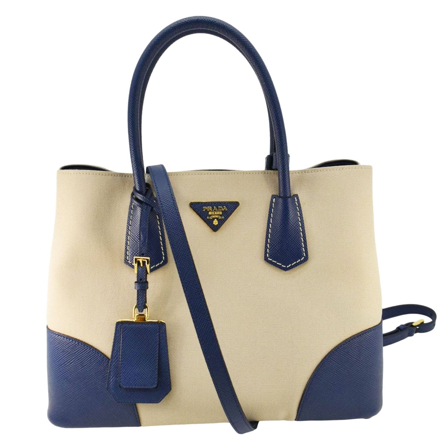 Double Handle Tote Shoulder Bag Canvas Beige