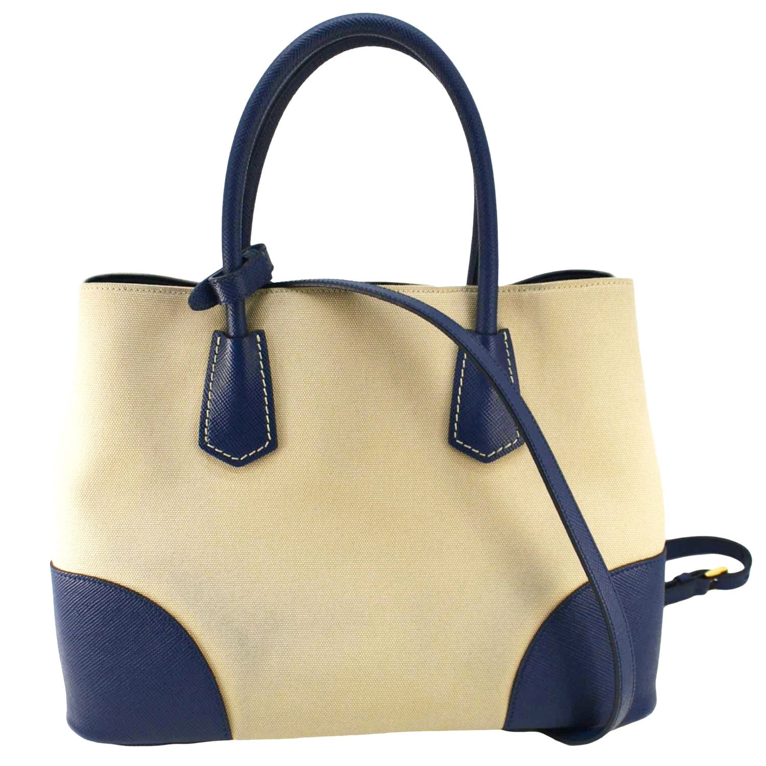 Double Handle Tote Shoulder Bag Canvas Beige