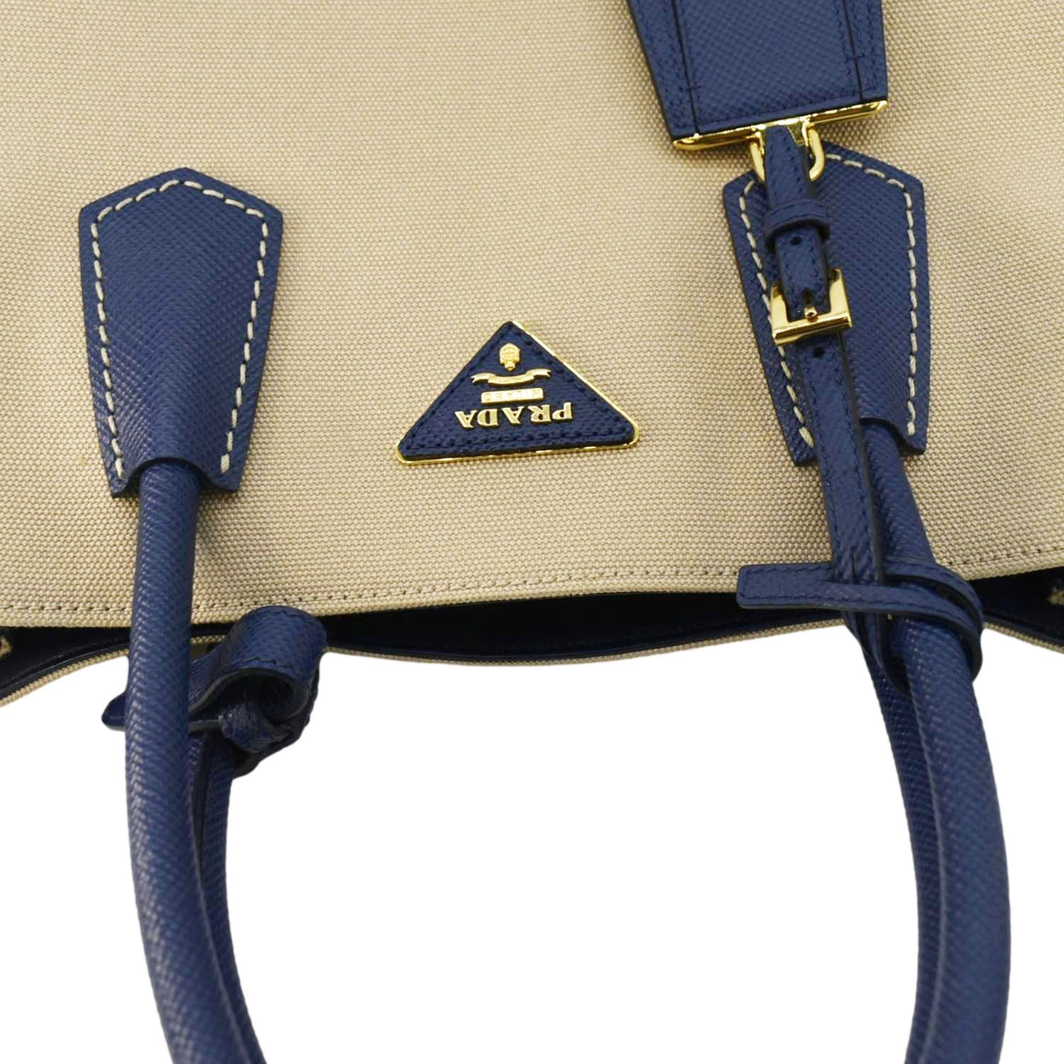 Prada Double Handle Tote Shoulder Bag Canvas Beige