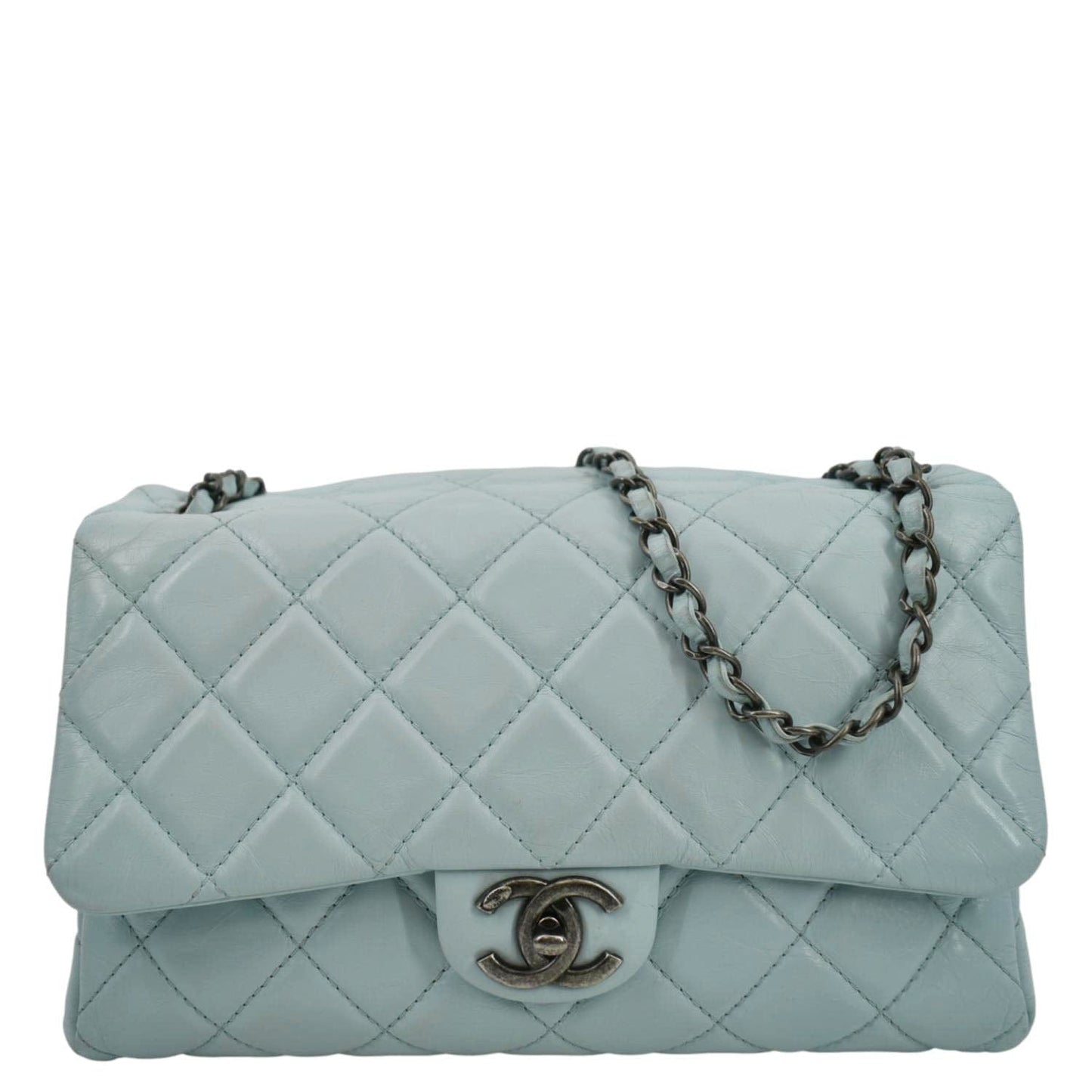 Chanel Classic Flap Quilted Light Leather Blue Travel Bag