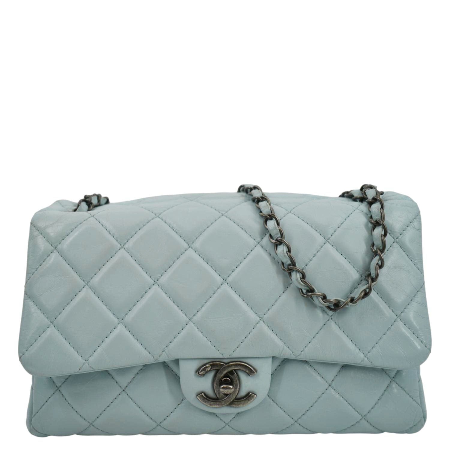 Chanel Classic Flap Quilted Light Leather Blue Travel Bag