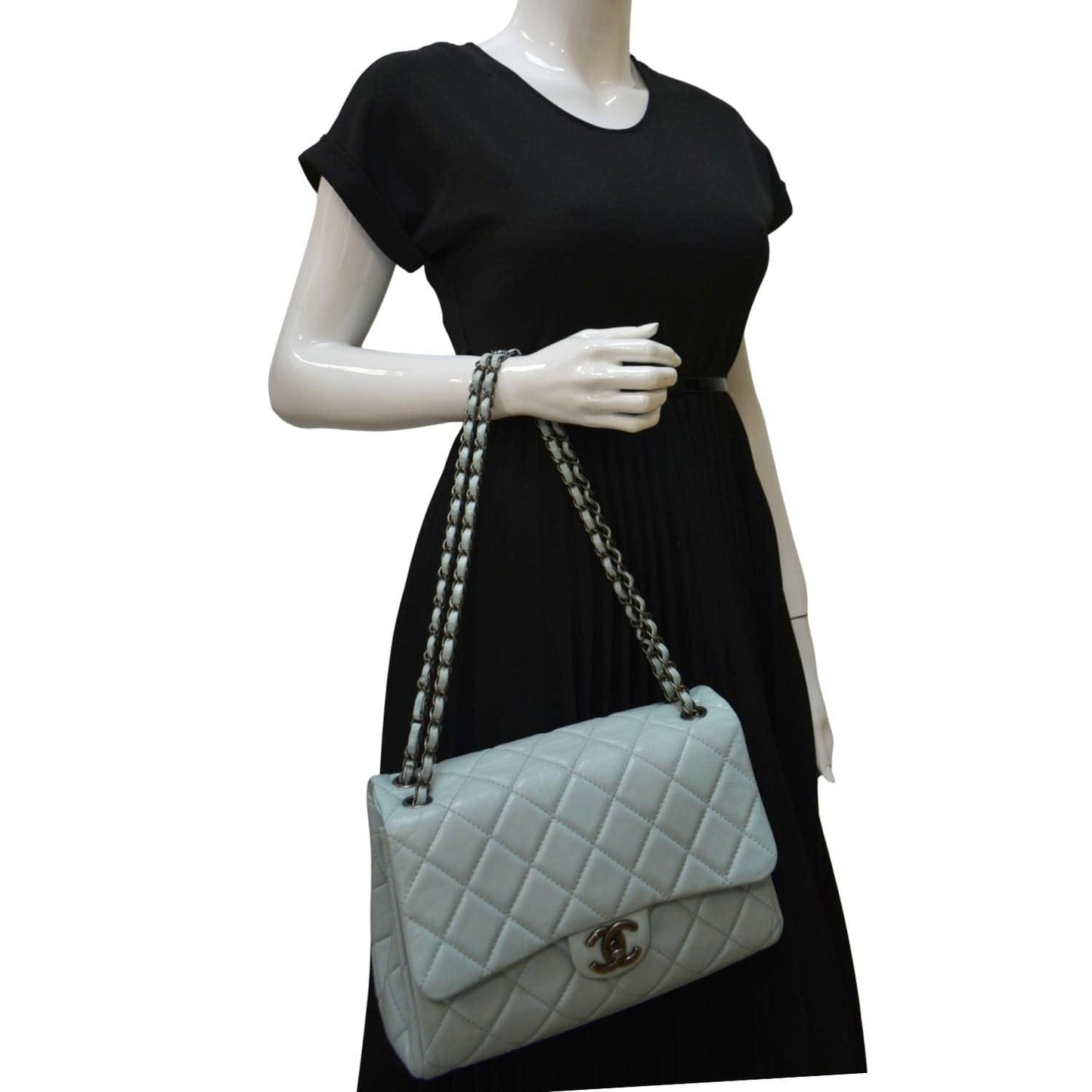 Chanel Classic Flap Quilted Light Leather Blue Travel Bag