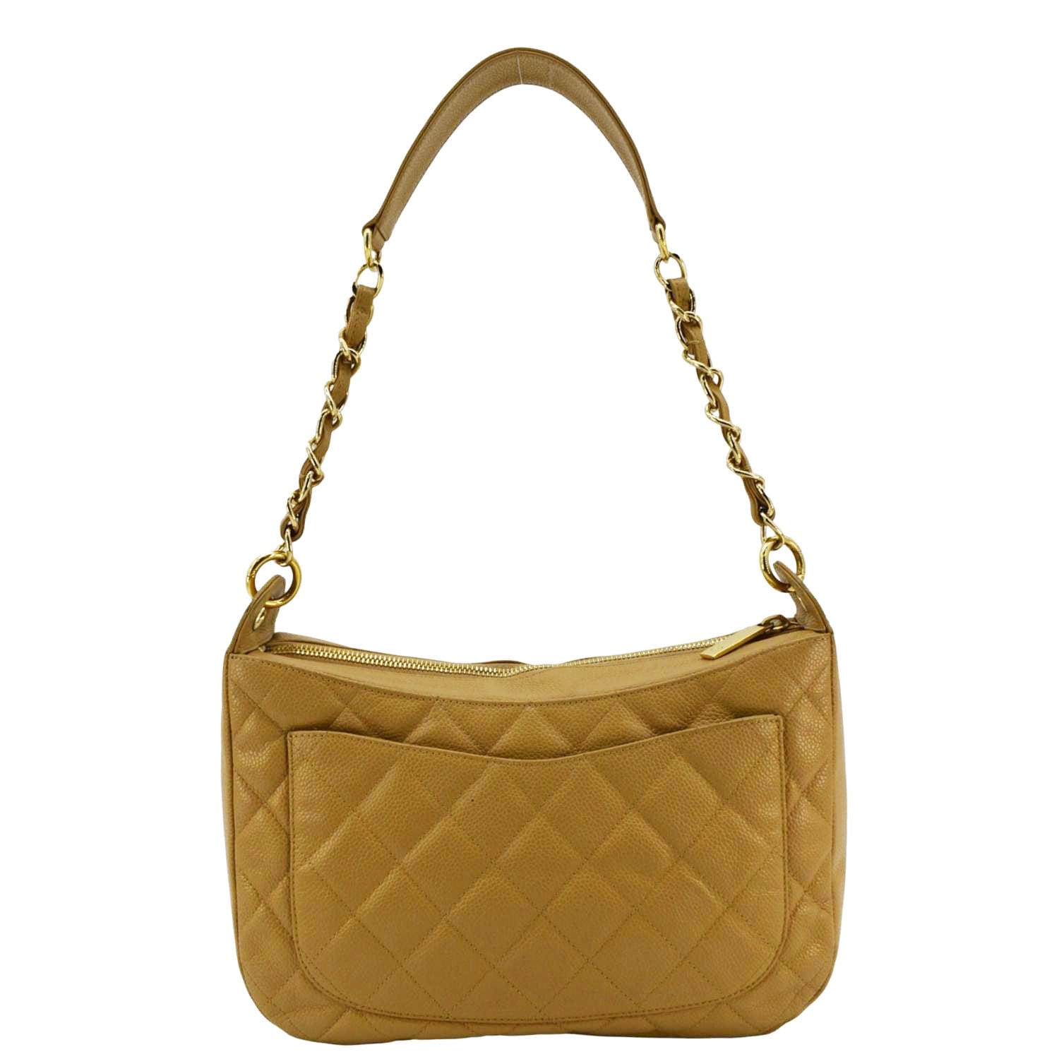 Chanel Half Moon Quilted Caviar Hobo Leather Beige Travel Bag