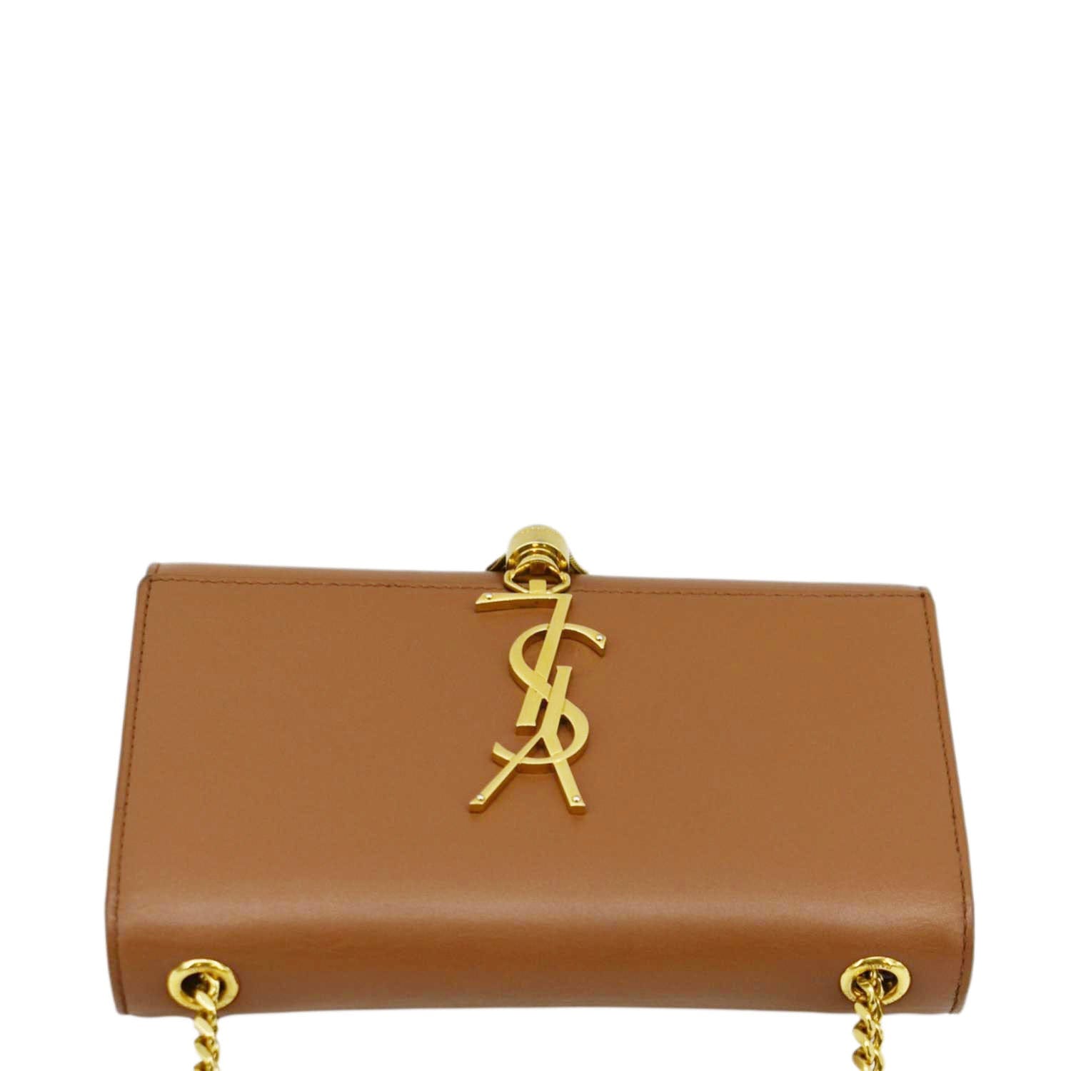 YSL Saint Laurent Yves Kate Clutch Crossbody Bag Leather Tan Chain Clutch Bag
