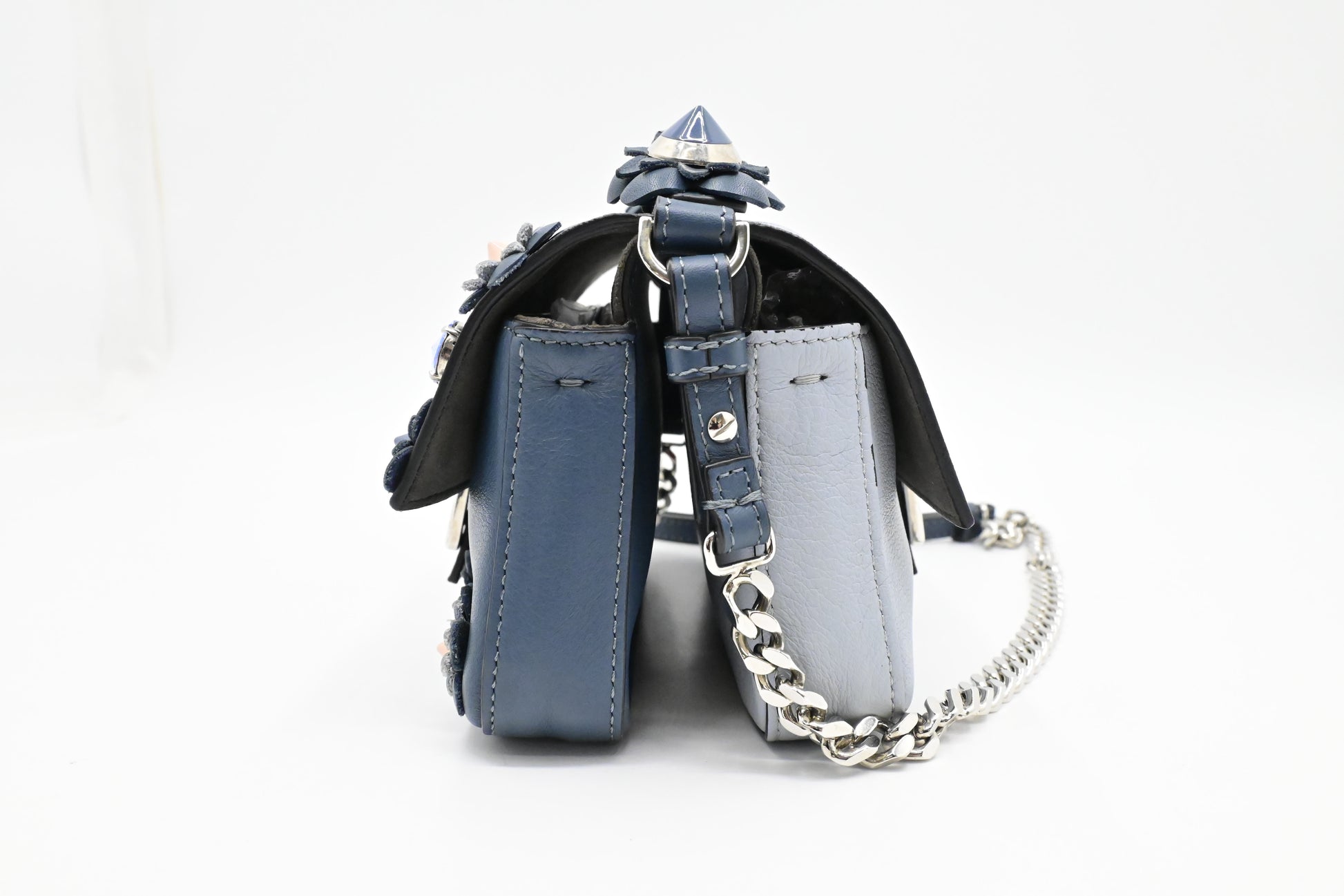 Fendi Flowerland Double Baguette In Handbag Leather Blue Micro Shoulder Bag