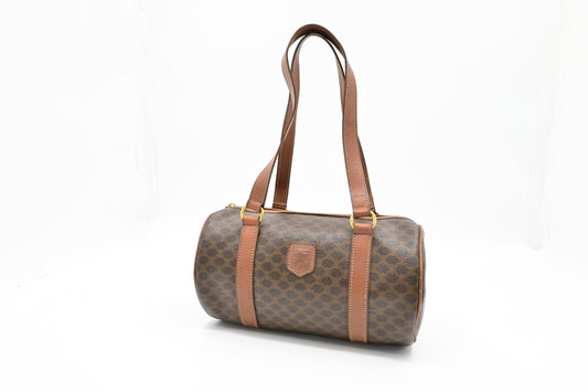 Celine Barrel Bag In Macadam Canvas Brown Travel Bag