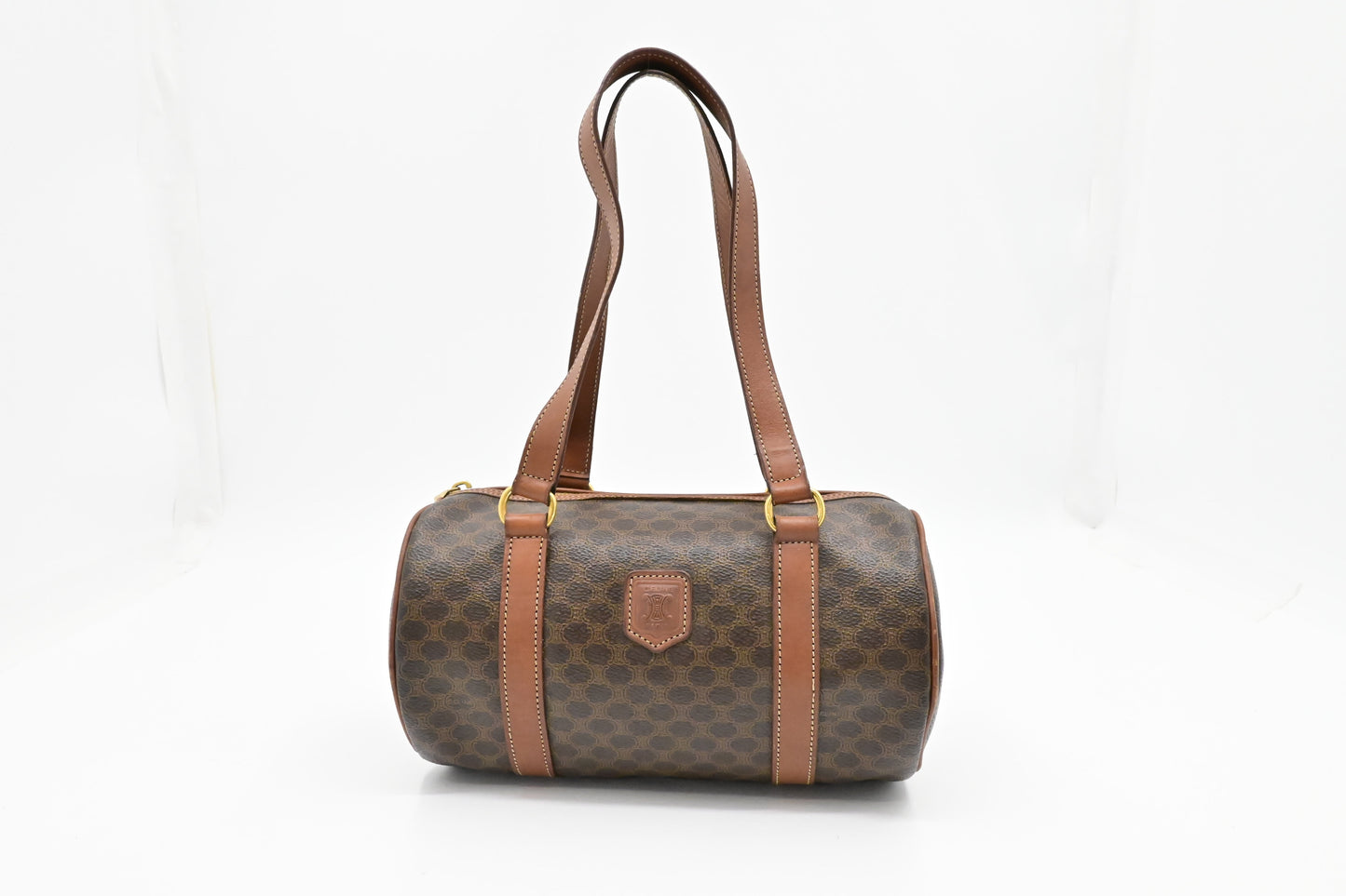 Celine Barrel Bag In Macadam Canvas Brown Travel Bag