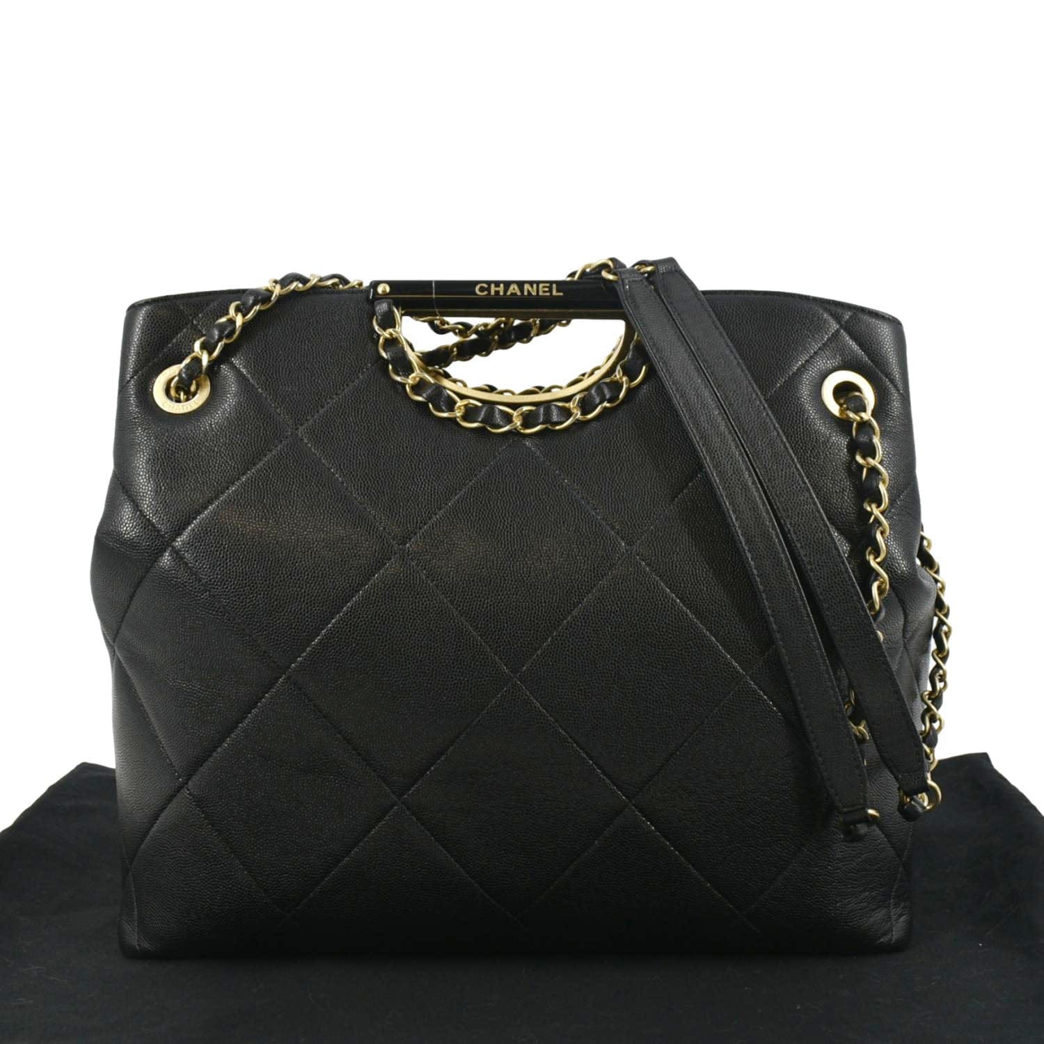 Chanel A Real Catch Quilted Shopping Leather Black Travel Bag