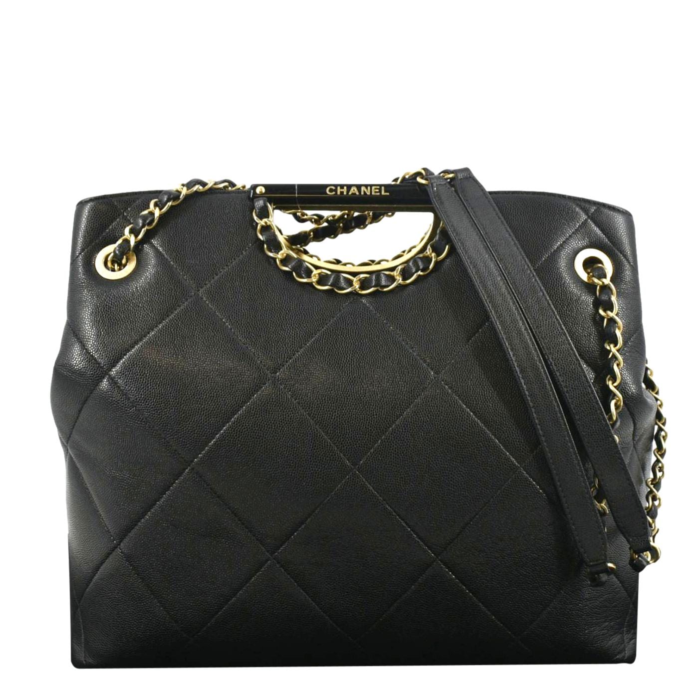 Chanel A Real Catch Quilted Shopping Leather Black Travel Bag