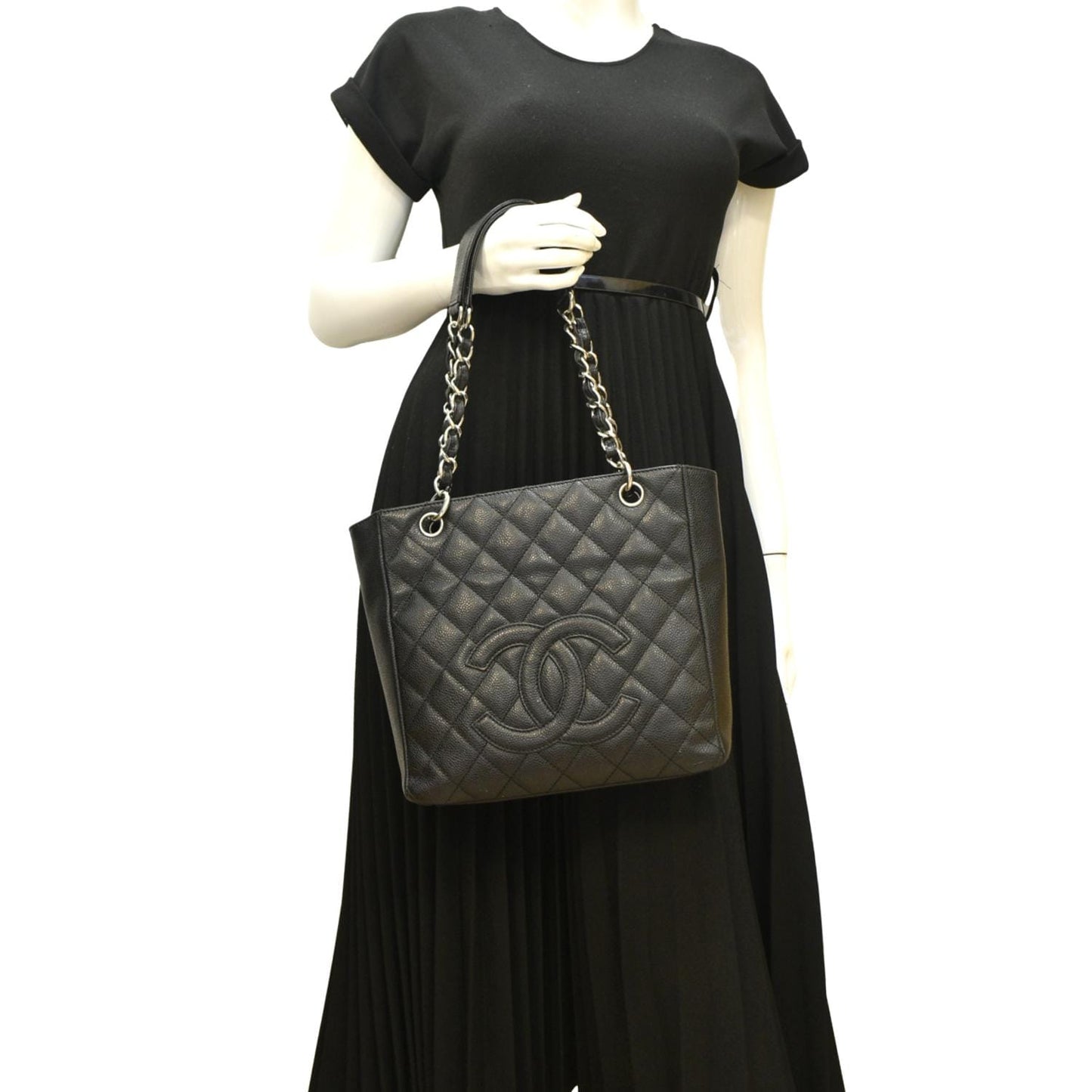 Chanel PST Caviar Quilted Shopping Leather Black Travel Bag