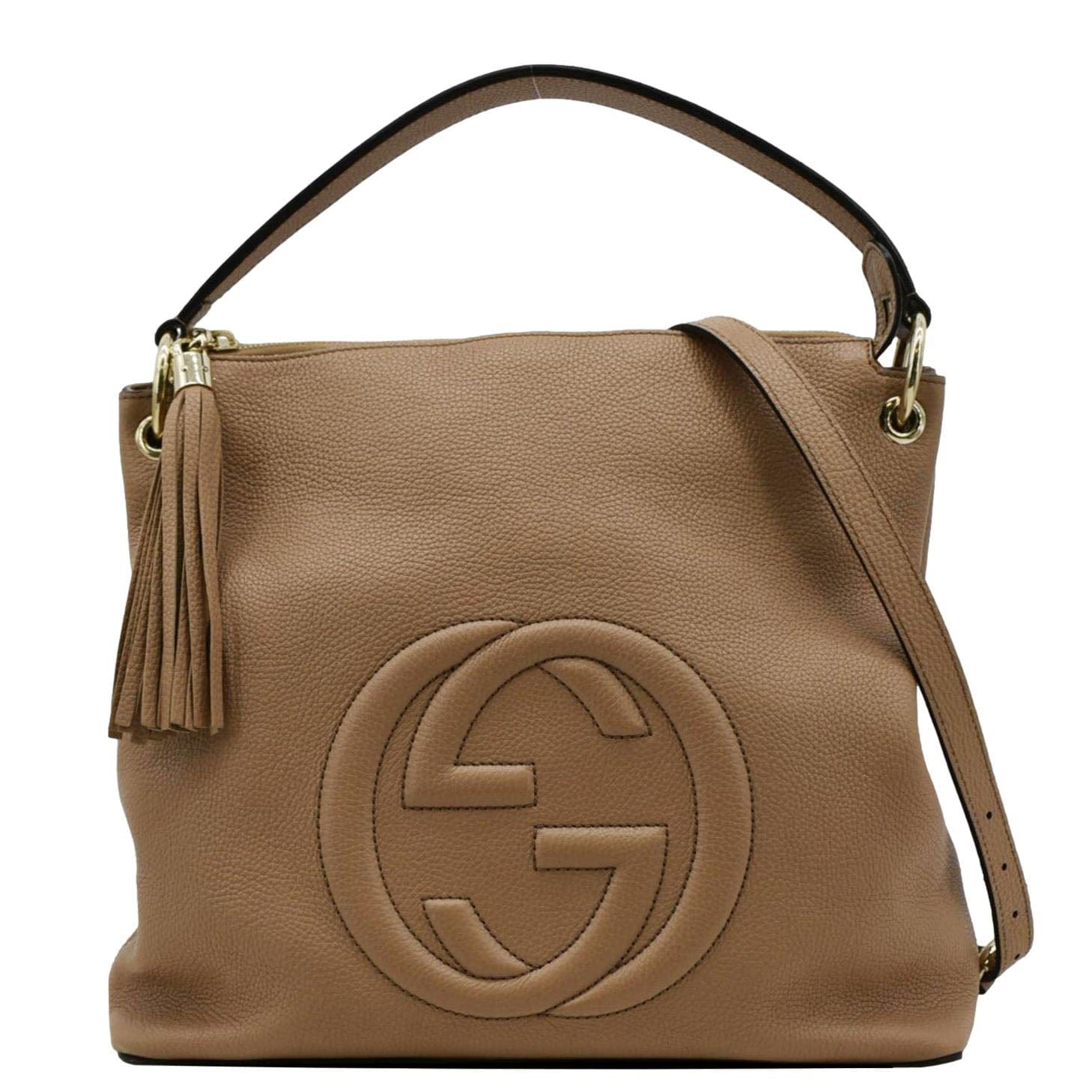 Gucci Soho Pebbled Hobo Shoulder Bag Leather Tan