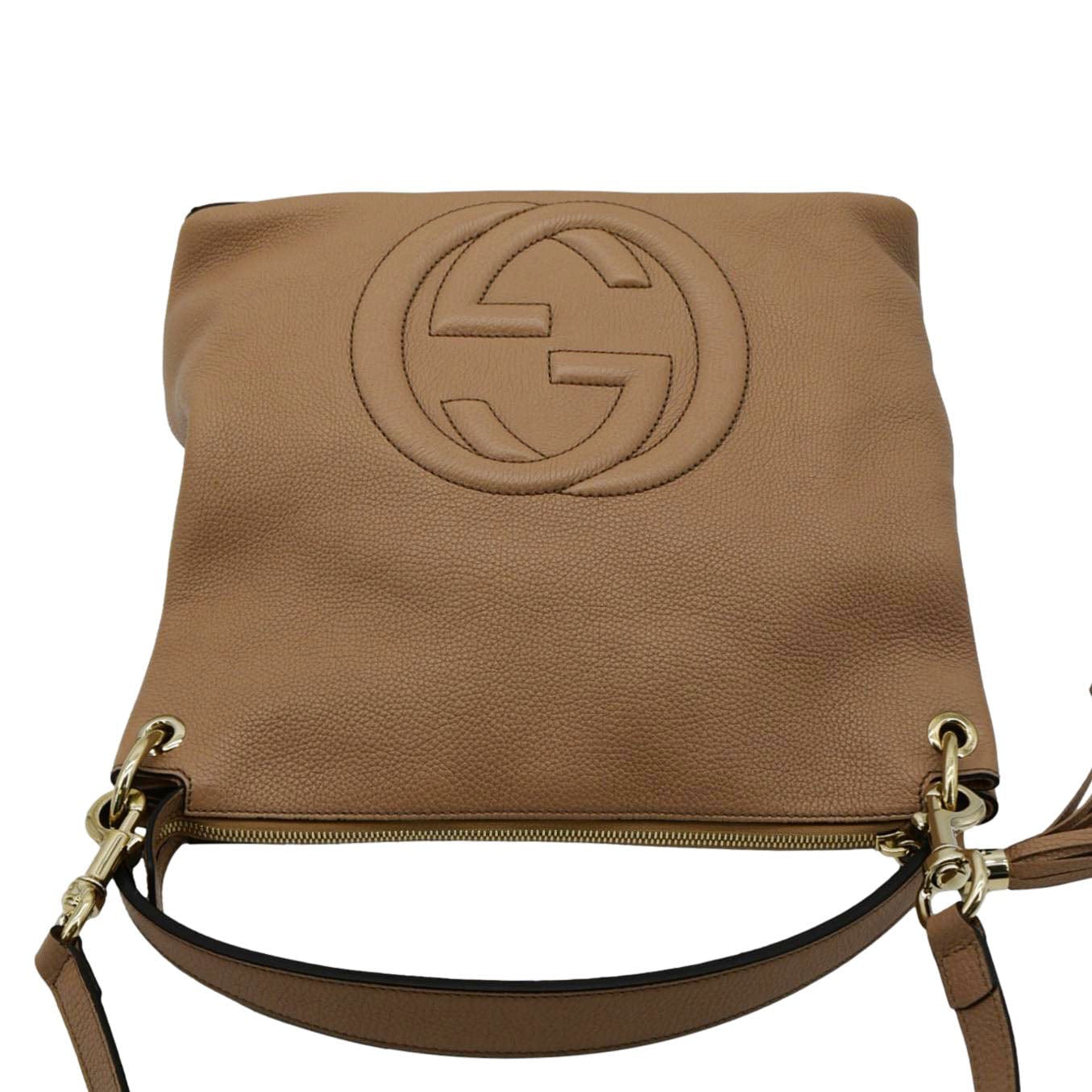 Gucci Soho Pebbled Hobo Shoulder Bag Leather Tan