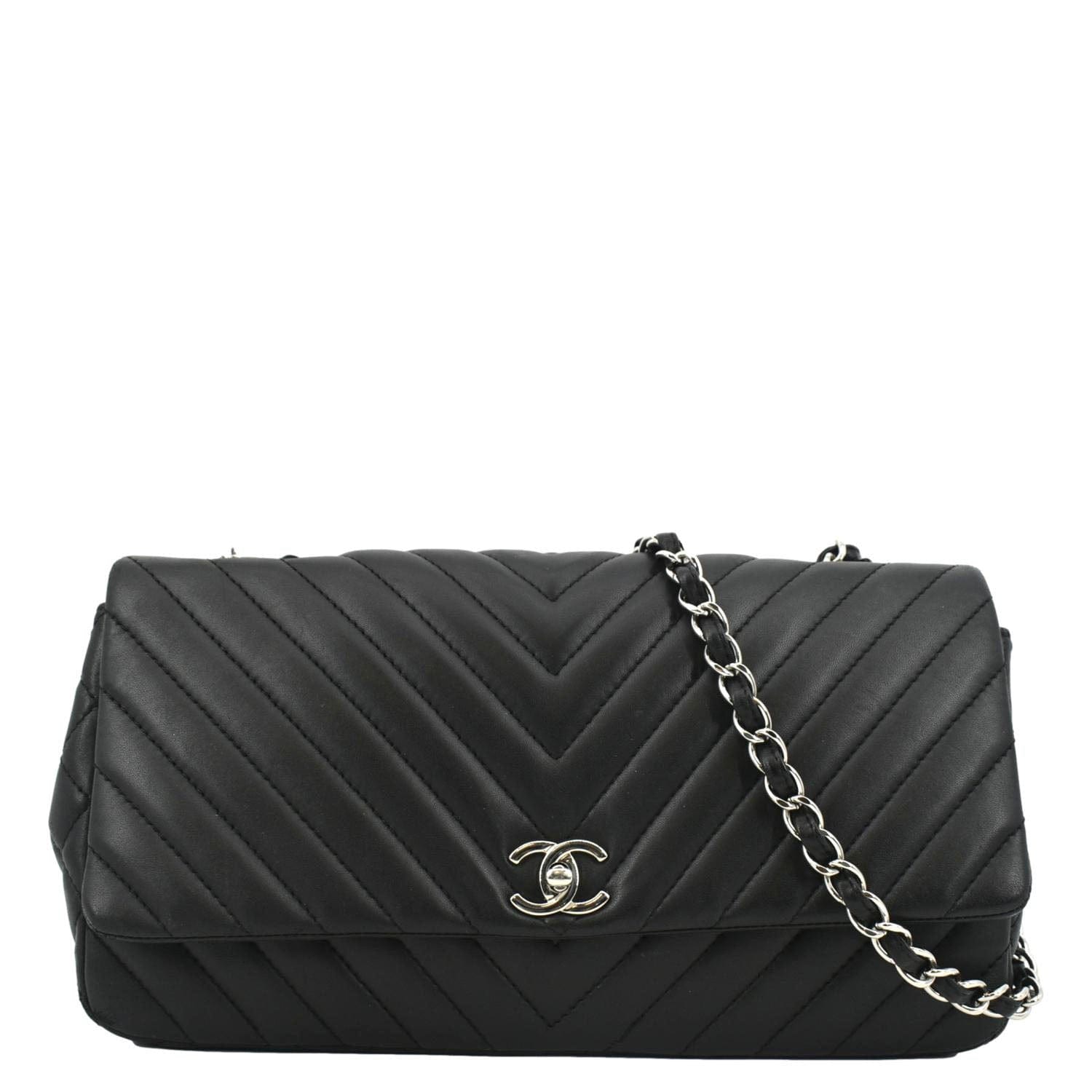 Chanel Surpique Jumbo Chevron Lambskin Leather Flap Crossbody Bag Black