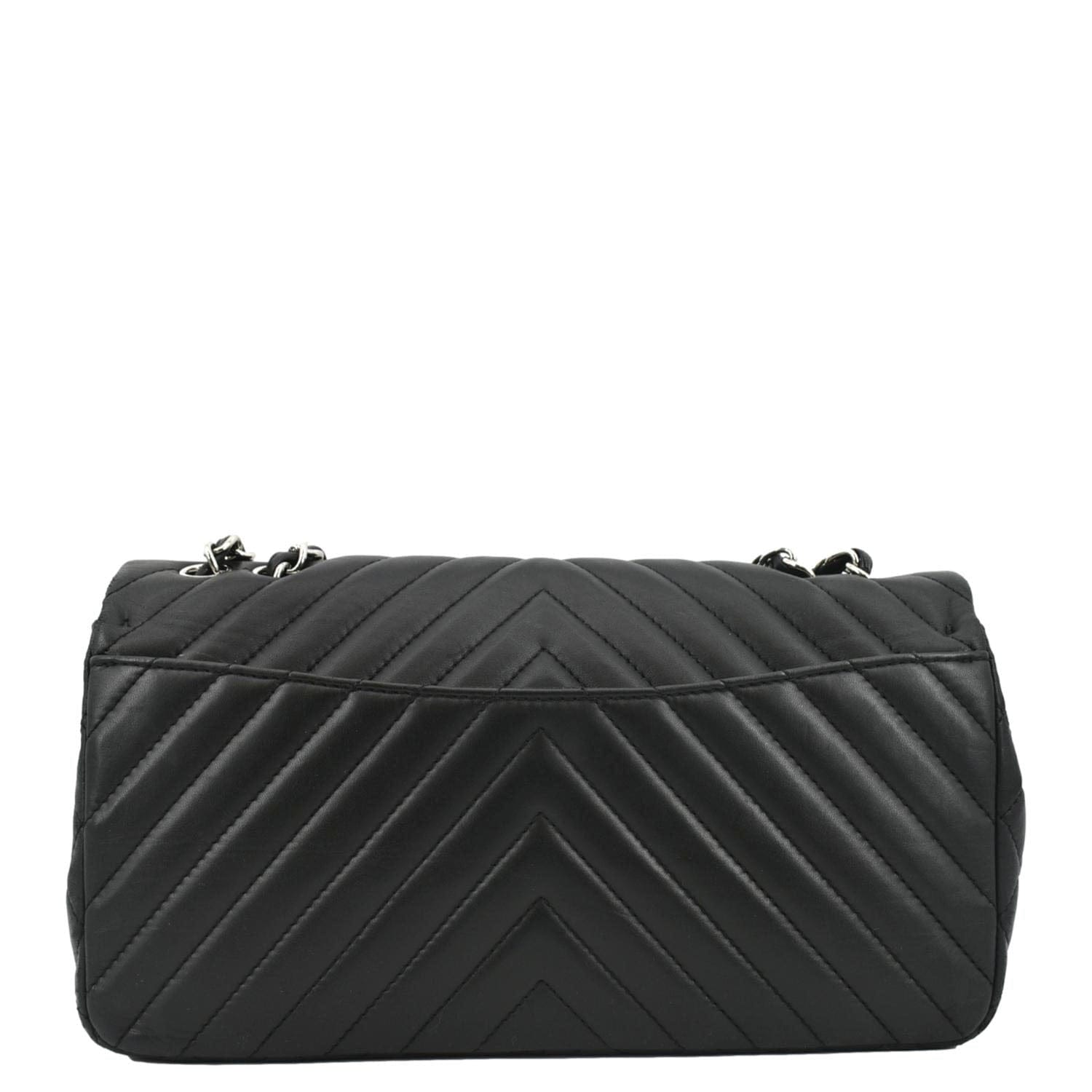 Chanel Surpique Jumbo Chevron Lambskin Leather Flap Crossbody Bag Black