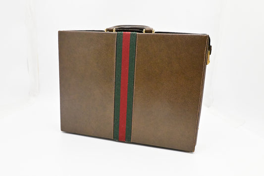 Gucci Sherry Line Briefcase Leather Brown Travel Bag