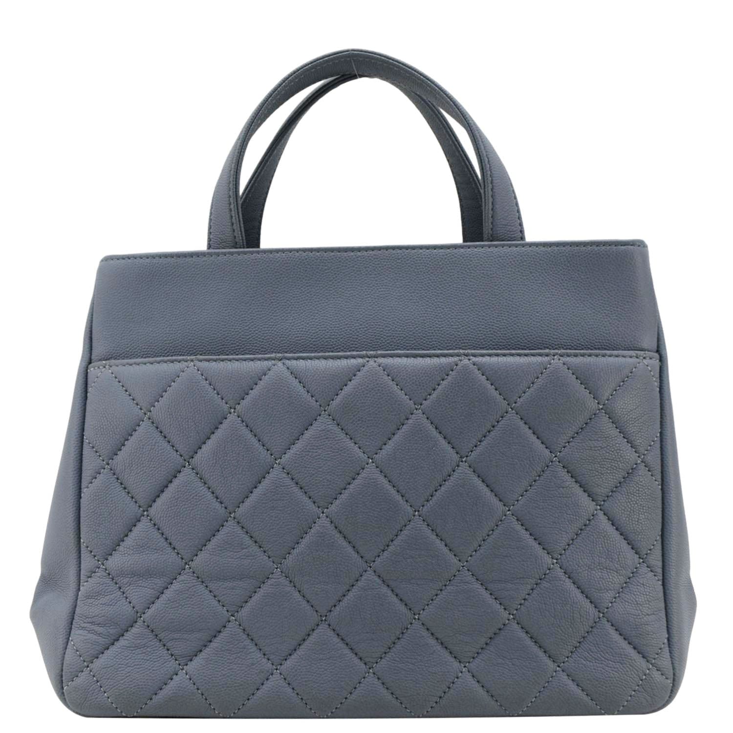 Chanel Business Affinity Quilted Caviar Shopping Leather Blue Travel Bag