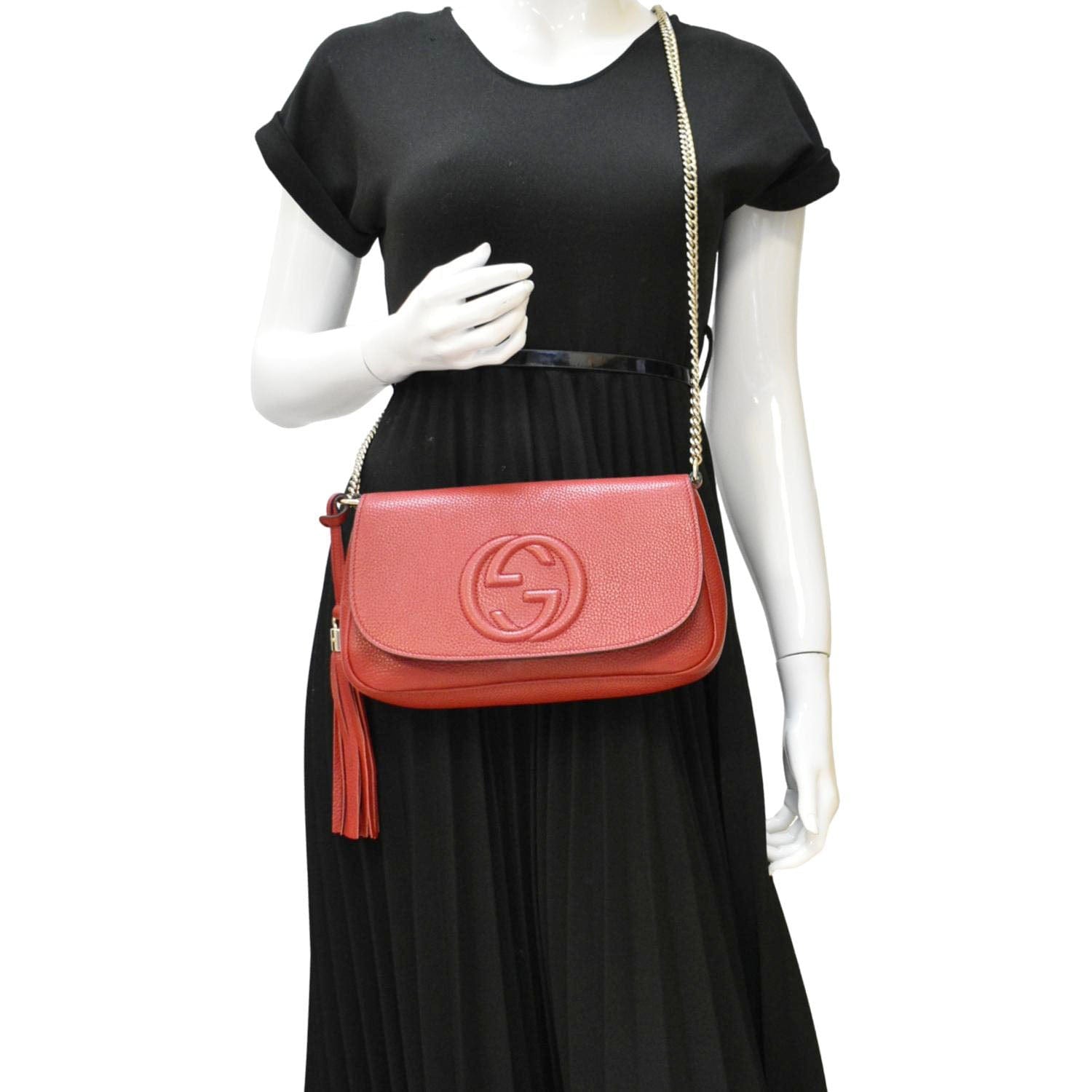 Gucci Soho Flap Crossbody Bag Leather Red