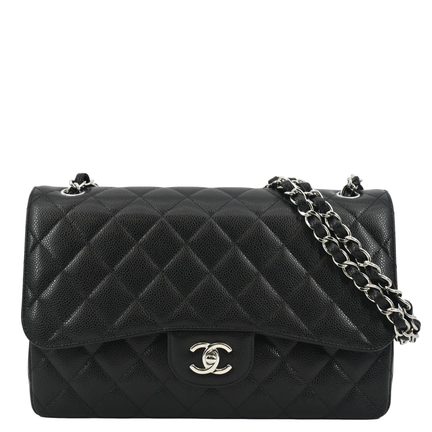 Chanel Classic Large Double Flap Quilted Leather Shoulder Bag Black