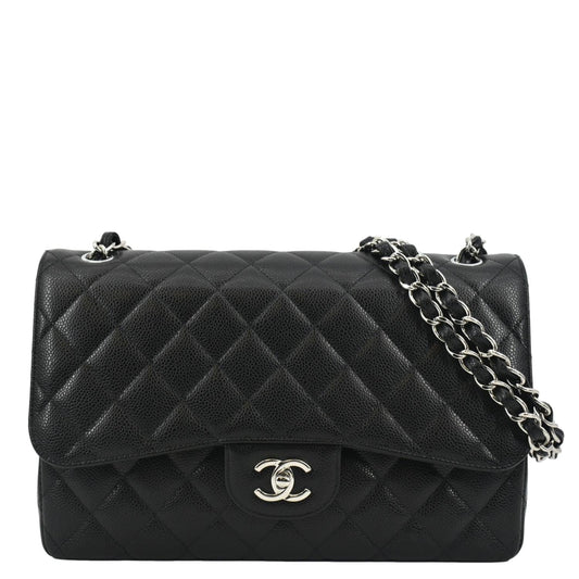Chanel Classic Large Double Flap Quilted Leather Shoulder Bag Black