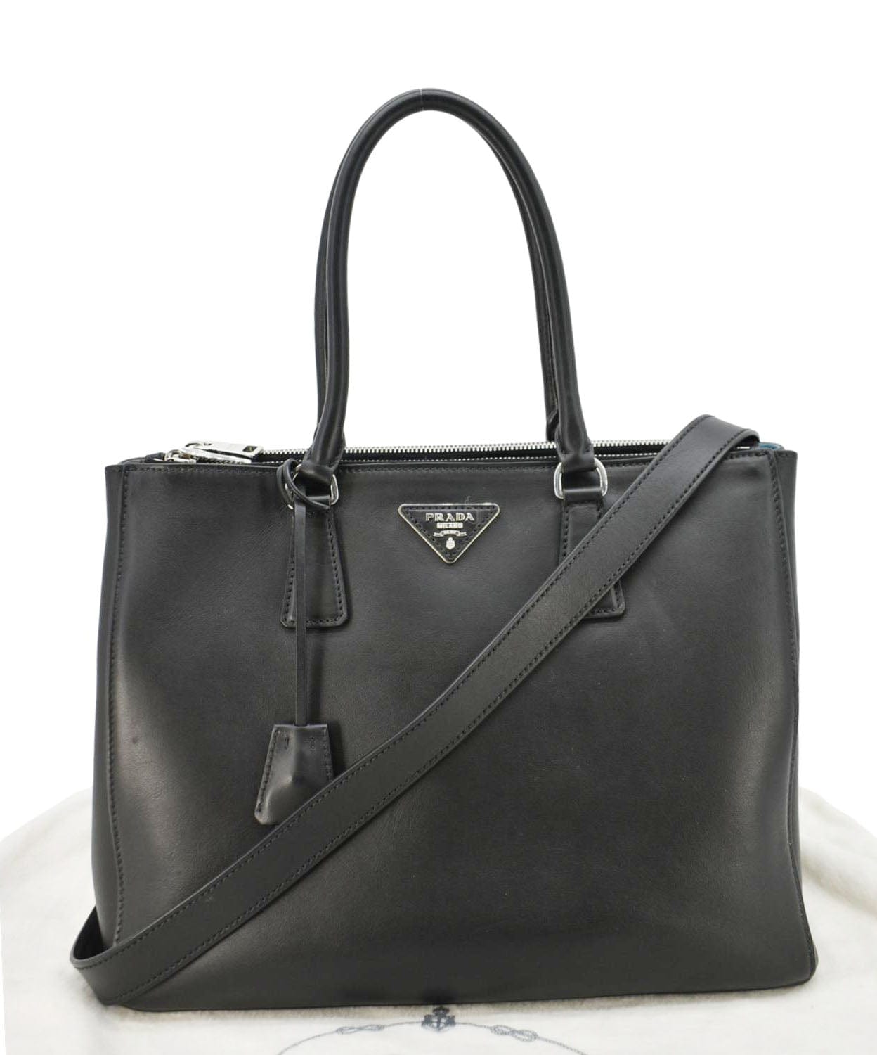 Prada Galleria Tote Shoulder Bag Leather Black Large