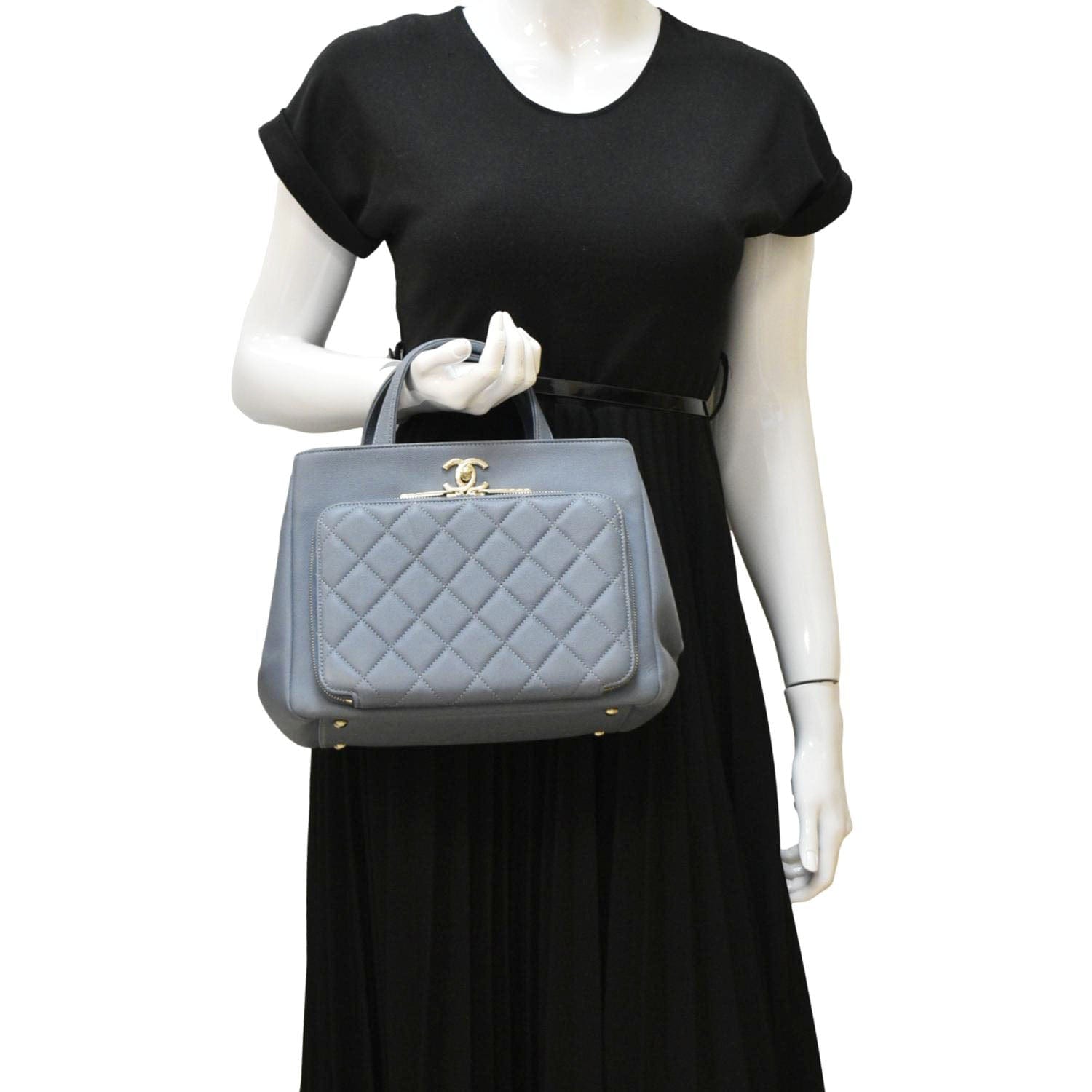 Chanel Business Affinity Quilted Caviar Shopping Leather Blue Travel Bag