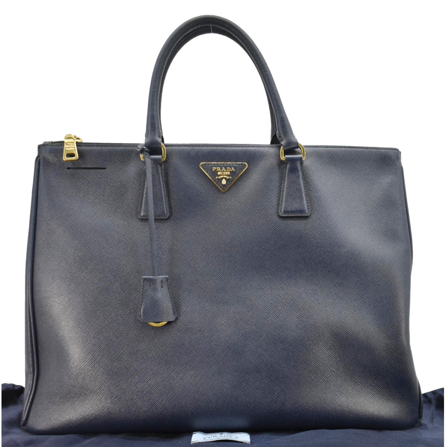 Galleria Double Zip Saffiano Top Handle Tote Leather Blue Tote Bag