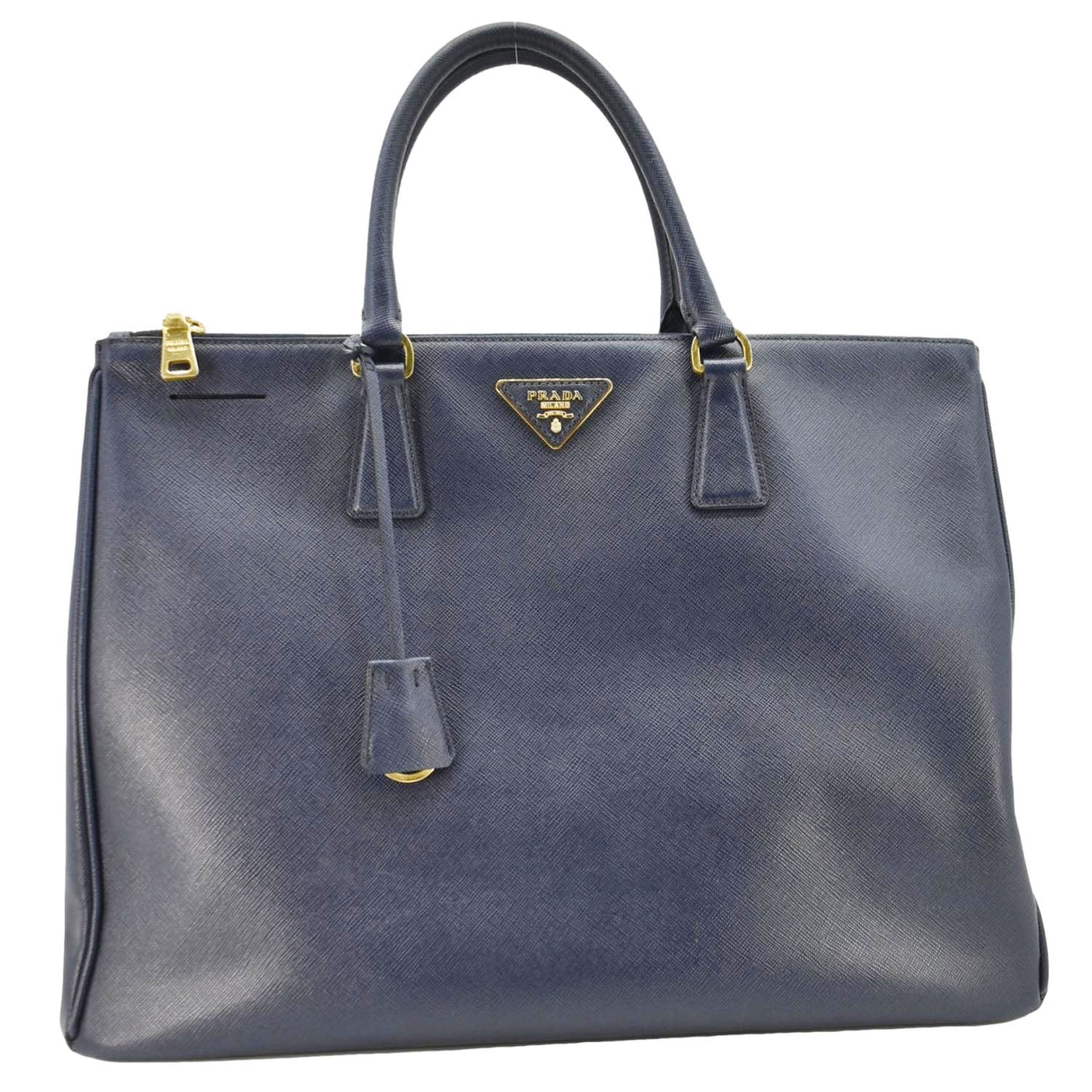 Galleria Double Zip Saffiano Top Handle Tote Leather Blue Tote Bag