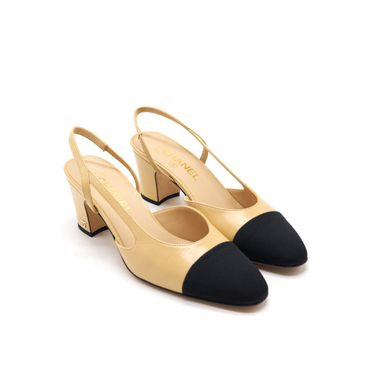 CHANEL SLING BACK BEIGE & BLACK SIZE38