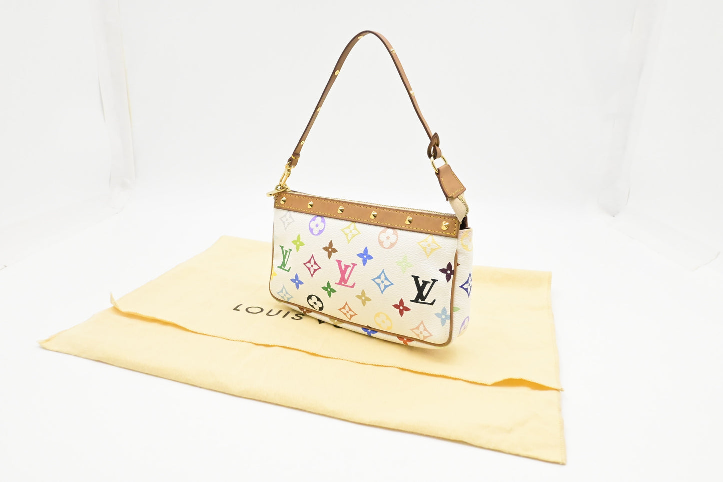 Louis Vuitton x Takashi Murakami Pochette Accessoires Monogram Canvas White Multicolor Clutch Bag