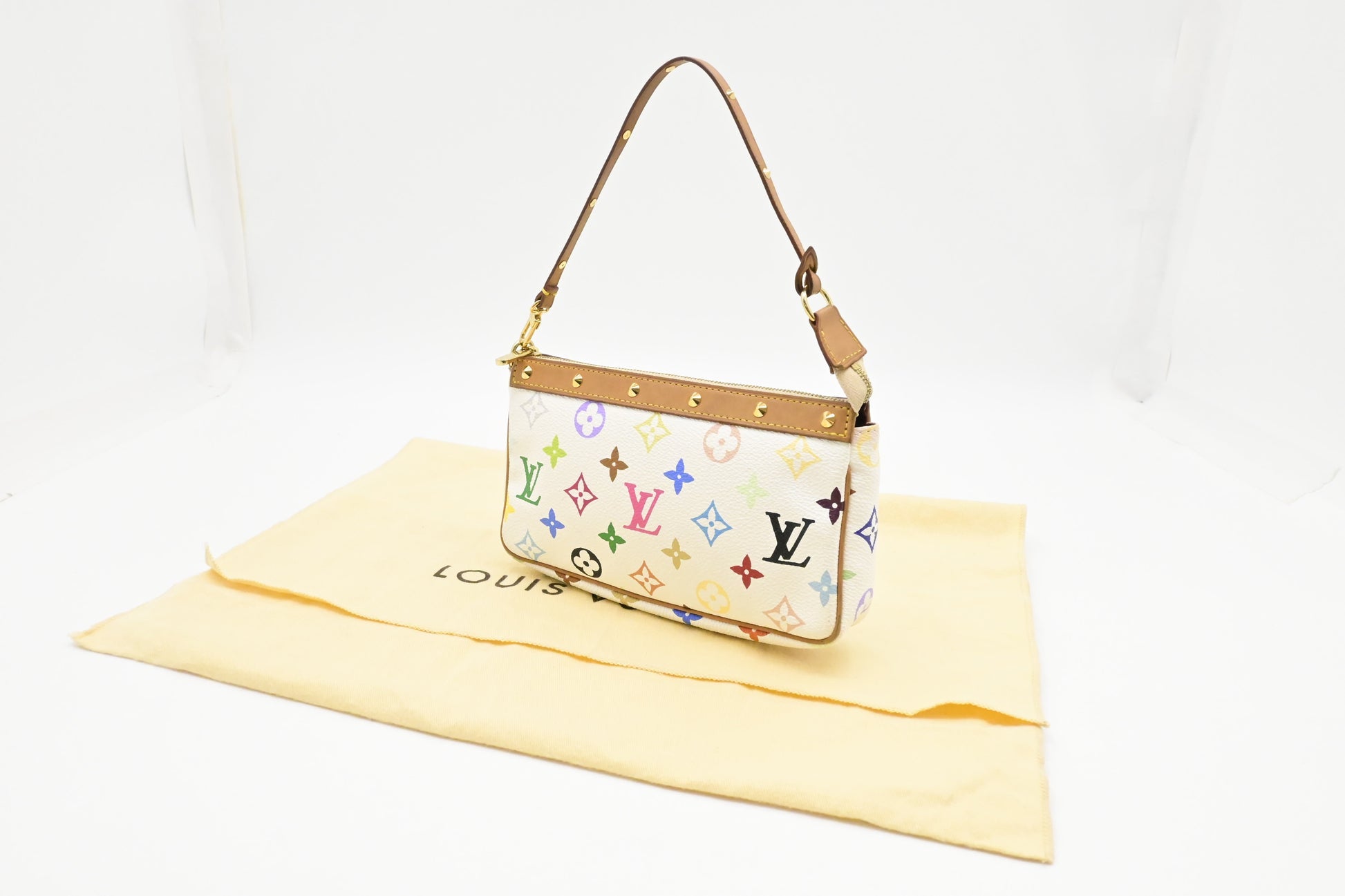 Louis Vuitton x Takashi Murakami Pochette Accessoires Monogram Canvas White Multicolor Clutch Bag