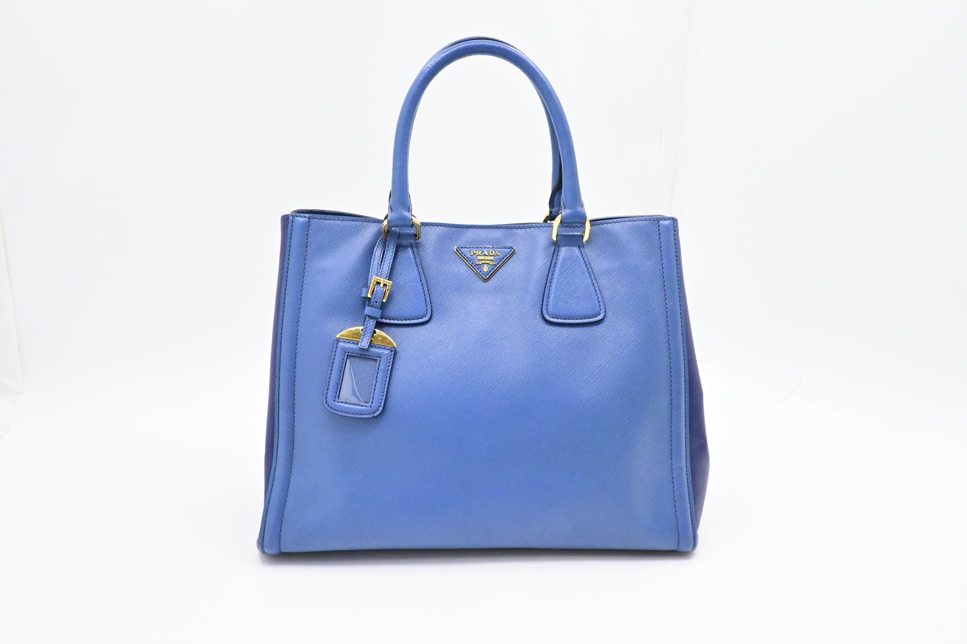 Prada Galleria In Saffiano Handbag Leather Blue Travel Bag