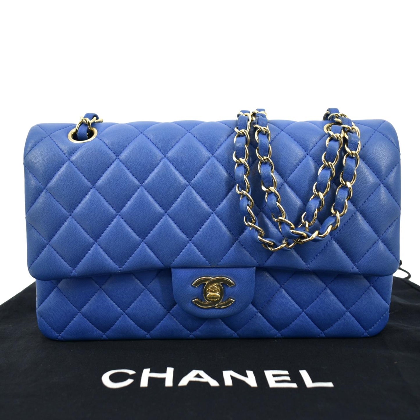 Chanel Classic Double Flap Quilted Leather Blue Travel Bag