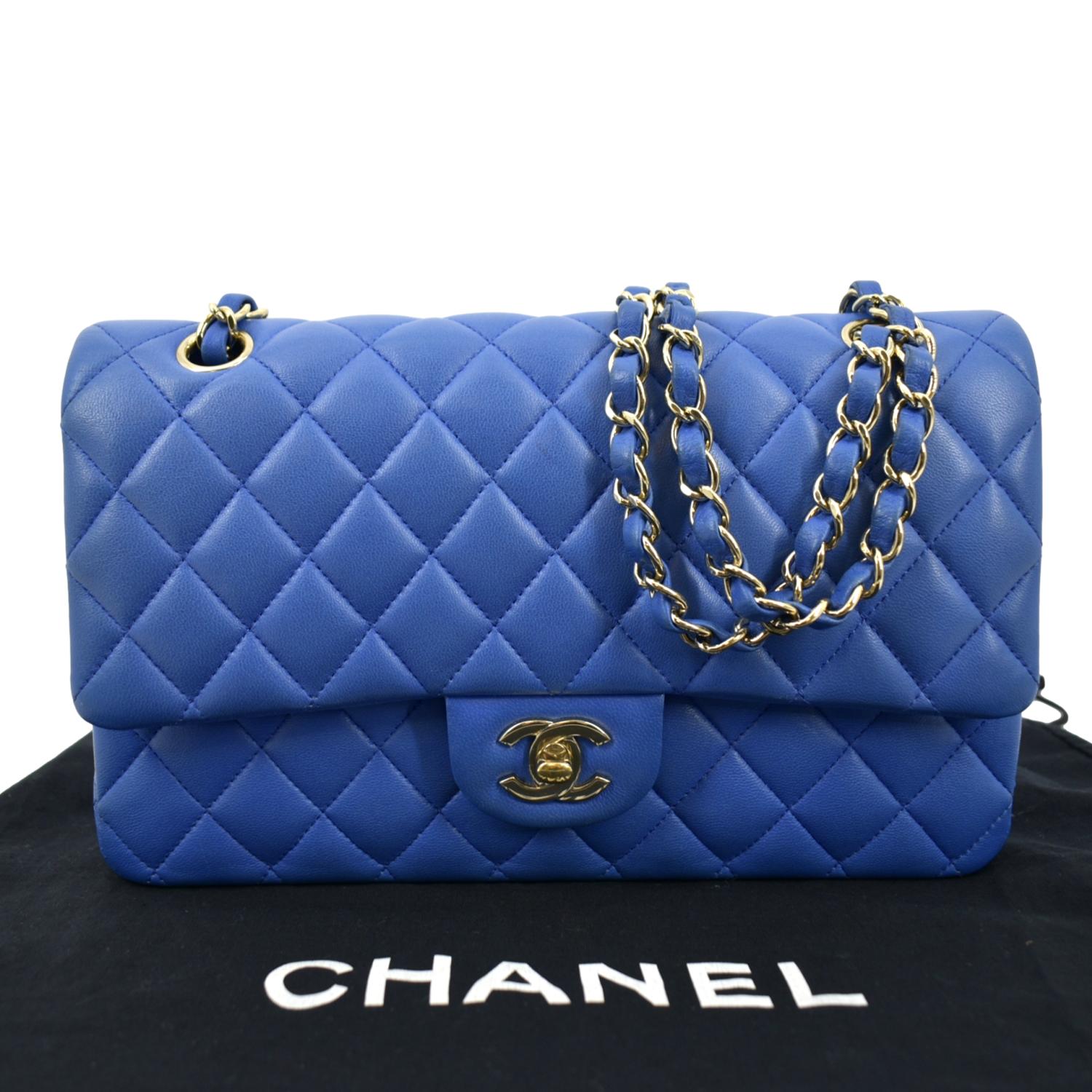 Chanel Classic Double Flap Quilted Leather Blue Travel Bag