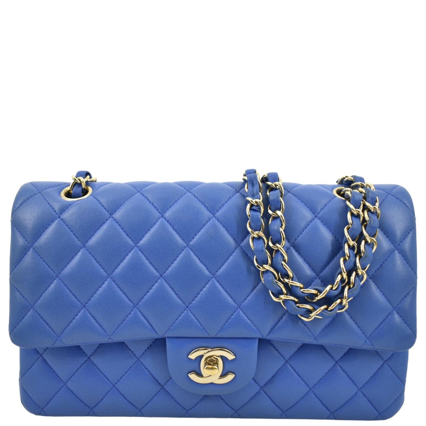 Chanel Classic Double Flap Quilted Leather Blue Travel Bag