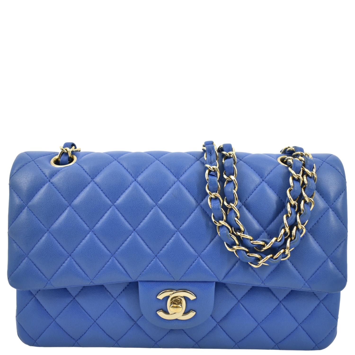 Chanel Classic Double Flap Quilted Leather Blue Travel Bag