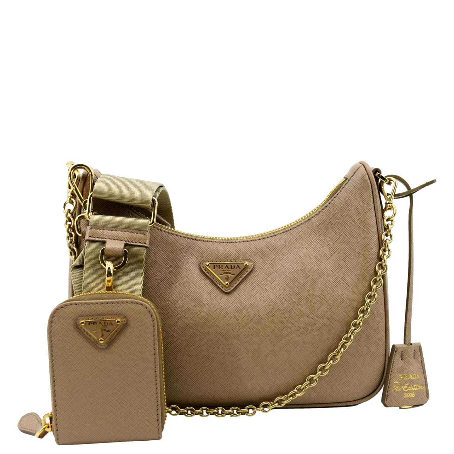Prada Re Edition Shoulder Bag Leather Saffiano Beige