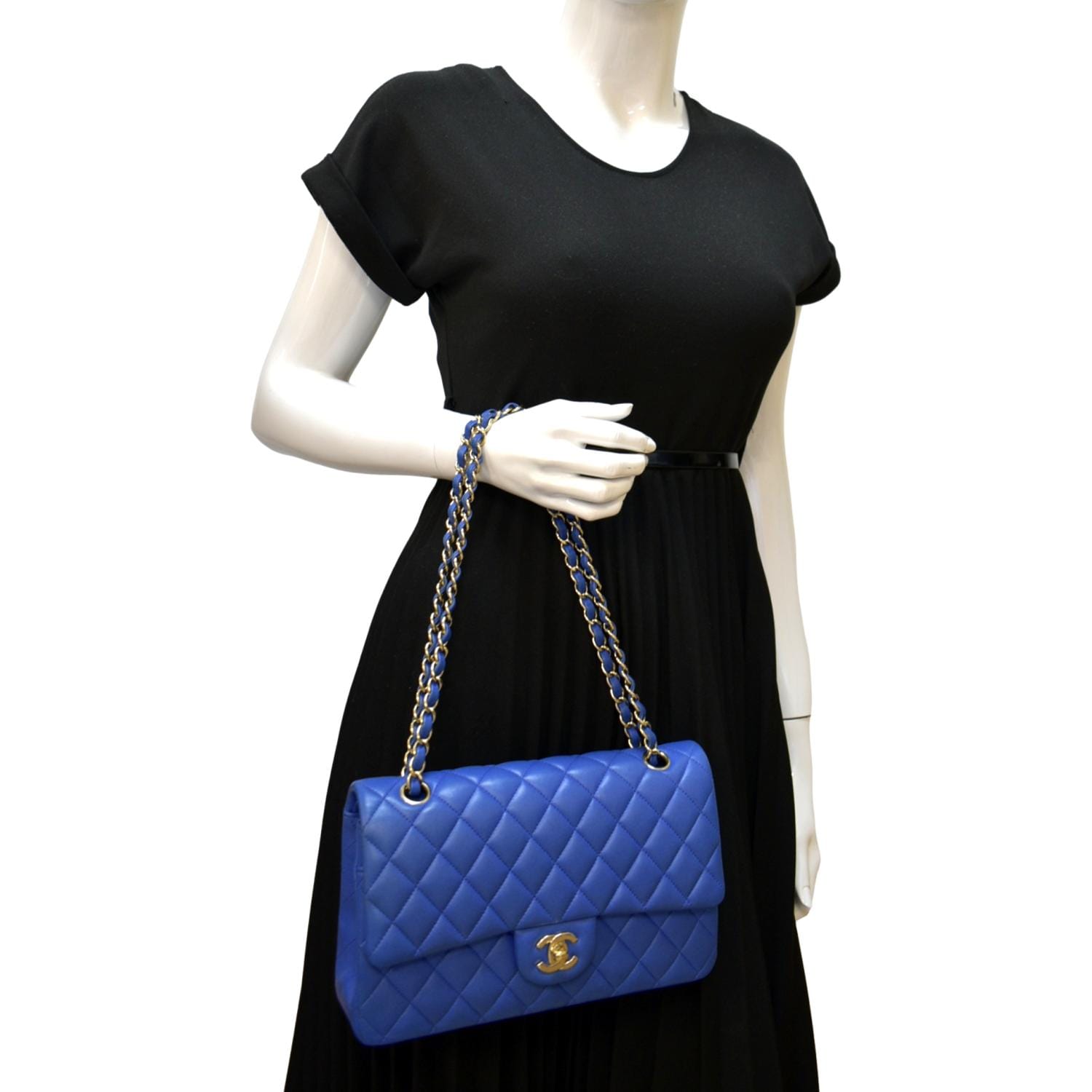 Chanel Classic Double Flap Quilted Leather Blue Travel Bag