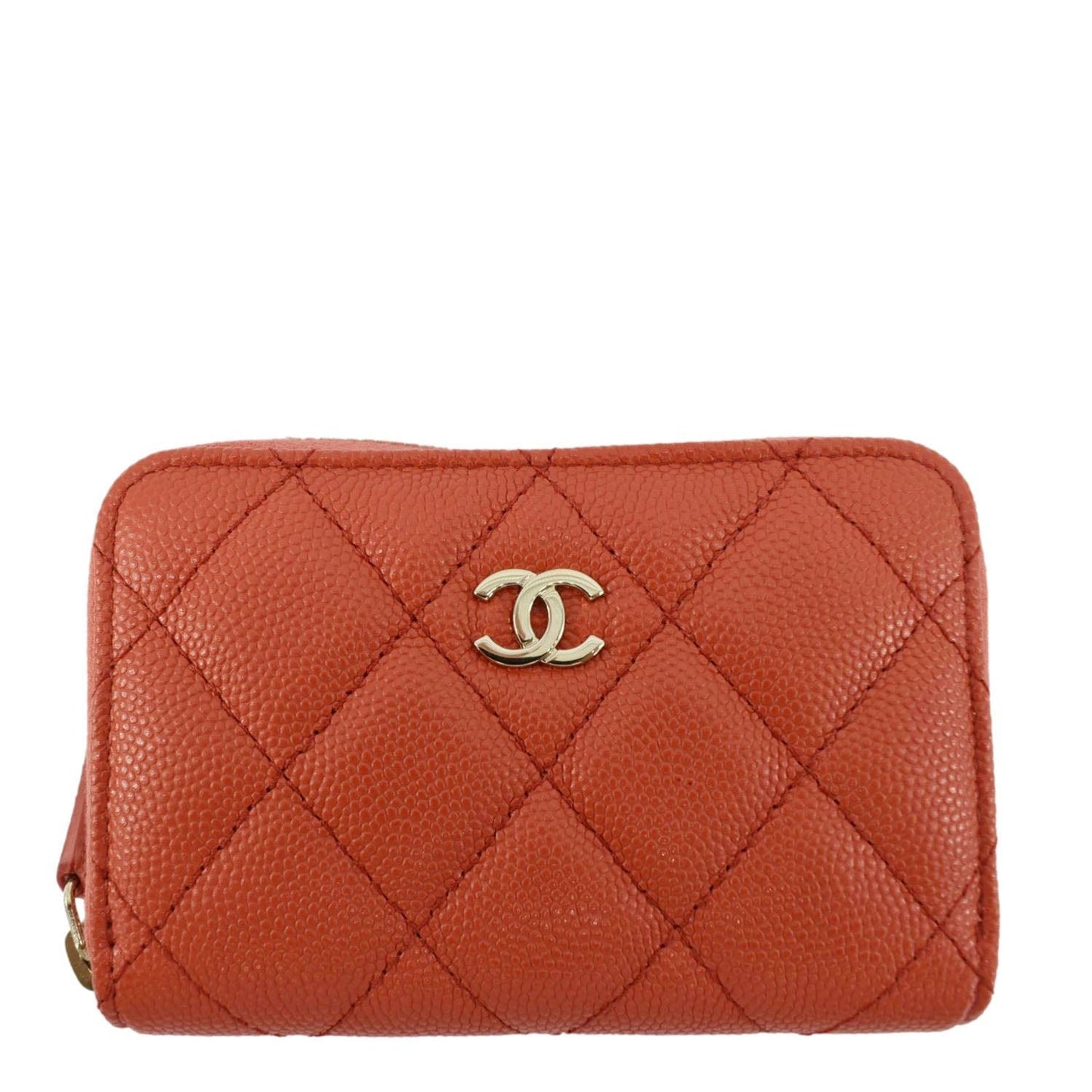 Chanel Zipped Quilted Caviar Coin Purse Leather Red Wallet Case