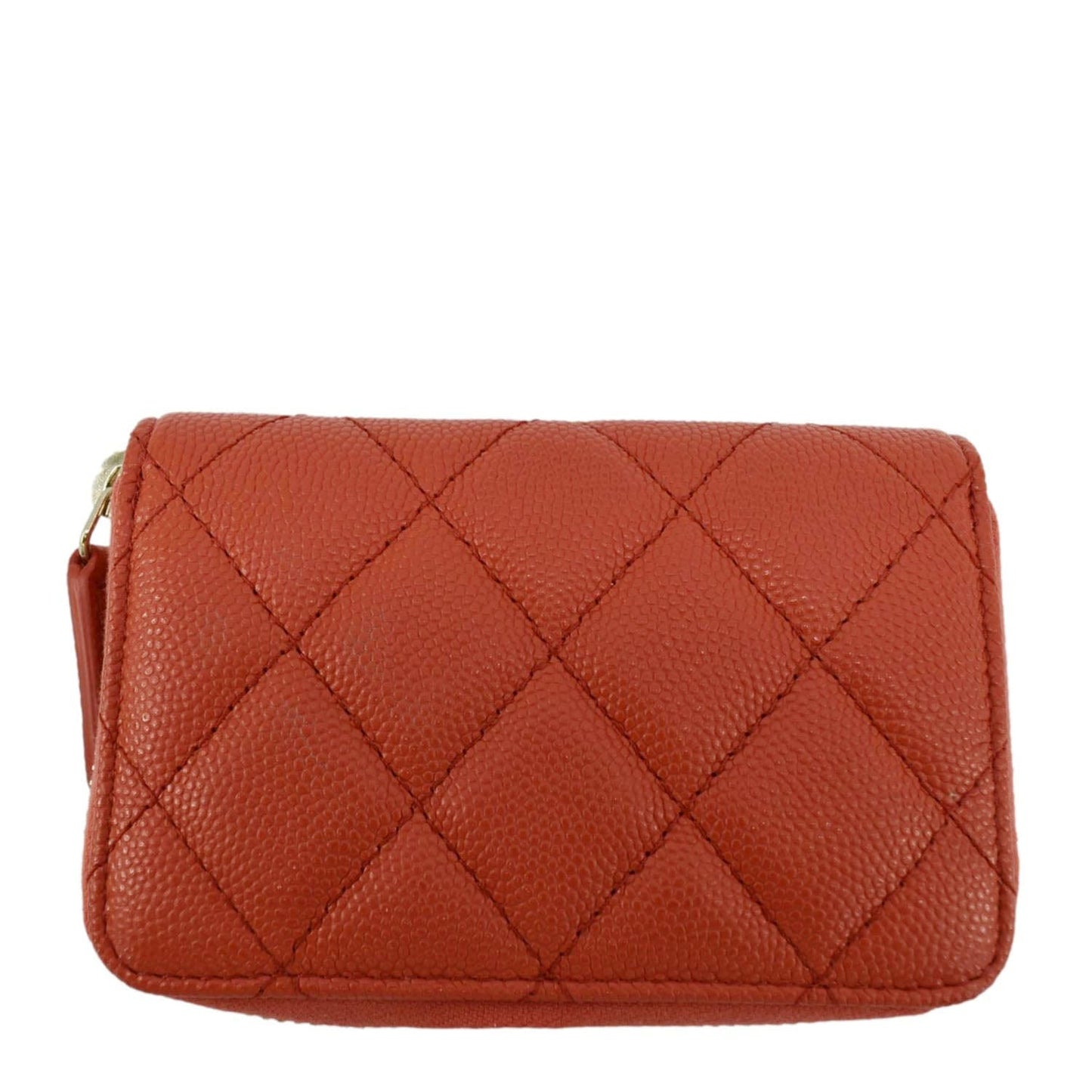 Chanel Zipped Quilted Caviar Coin Purse Leather Red Wallet Case