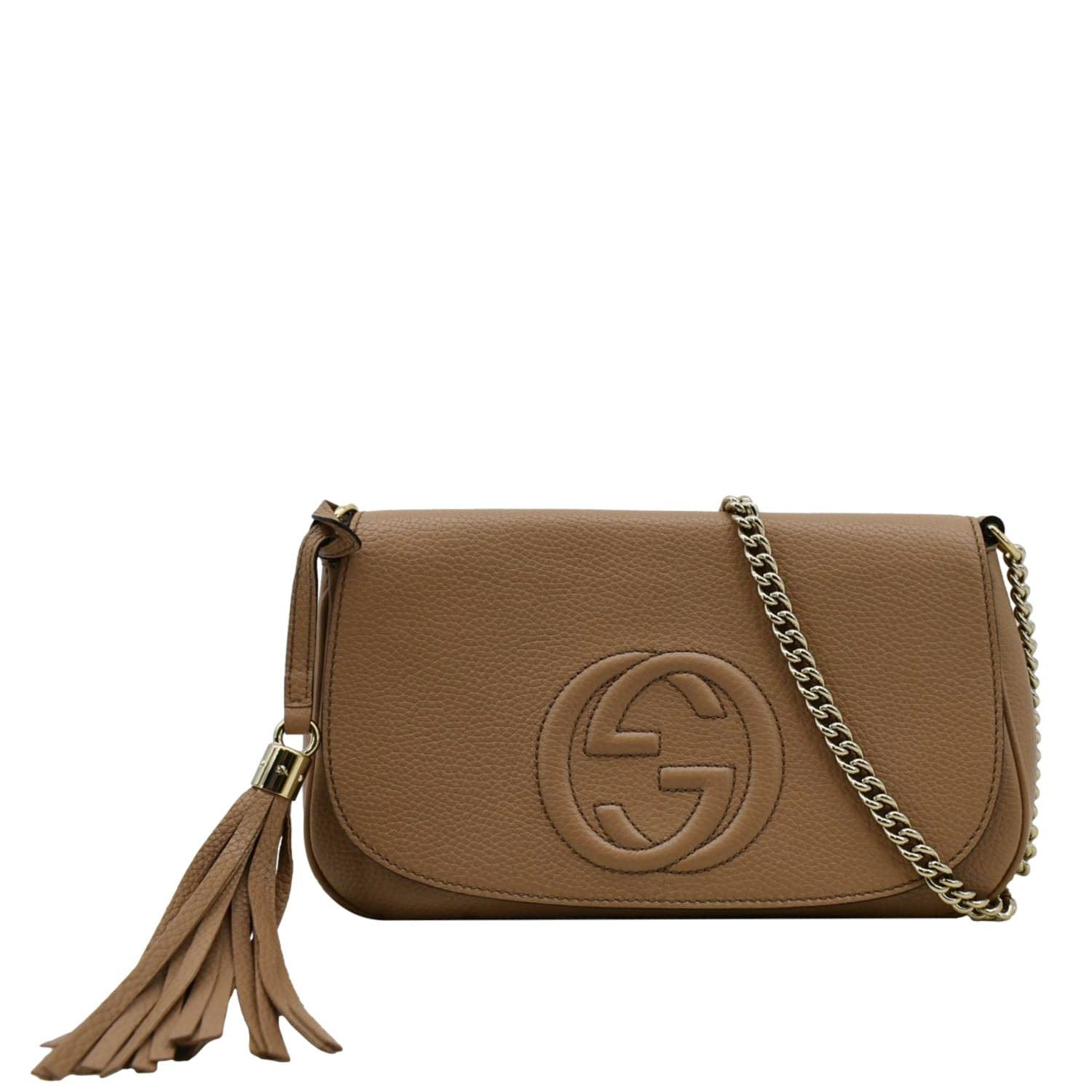 Gucci Soho Flap Crossbody Bag Rose Leather Beige Chain Crossbody